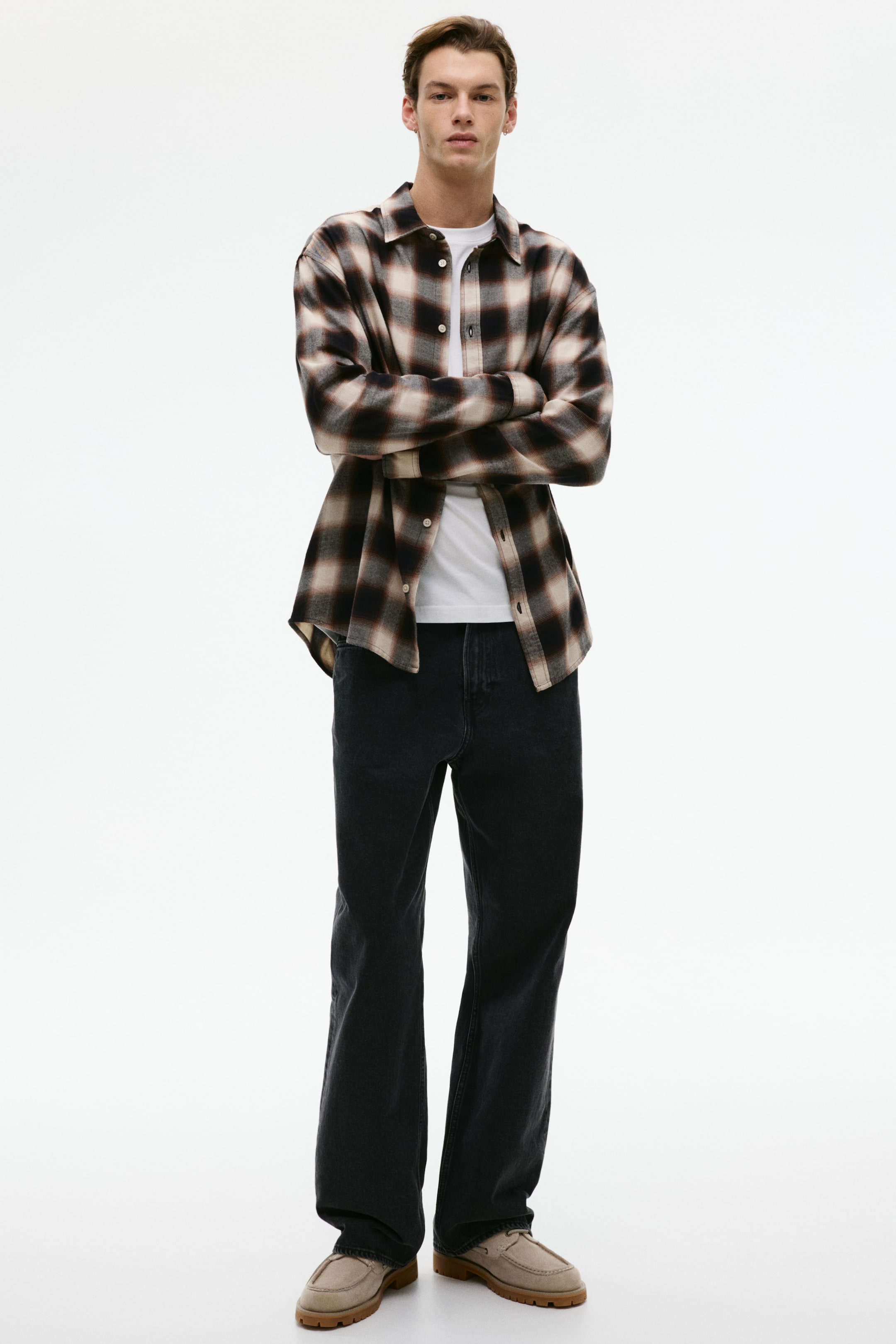 View larger image: Relaxed Fit Flannel shirt - Dark brown/Checked - Men | H&M MY 1