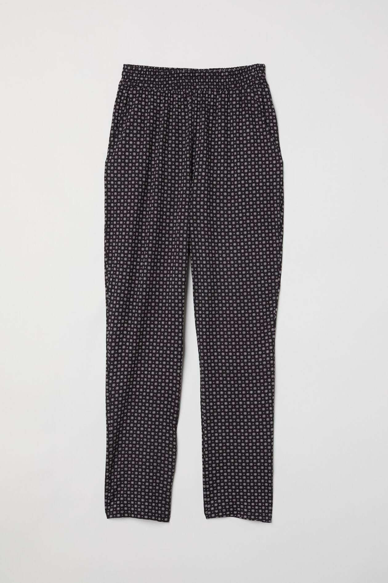 Jersey trousers - Regular waist - Ankle length - Black/Patterned ...