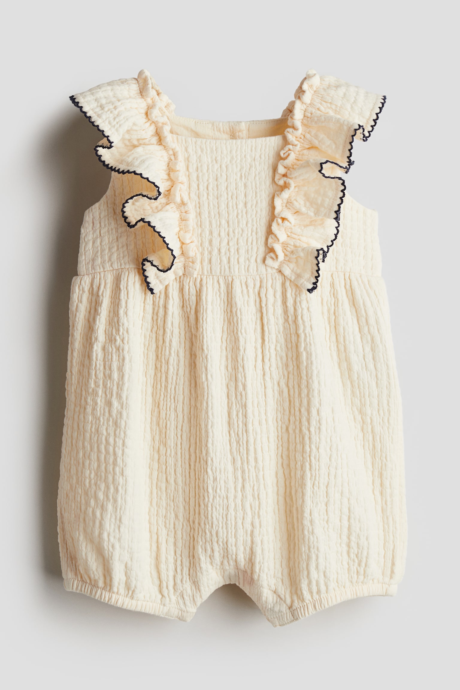 Cotton Muslin Romper - Cream/Brown - 1