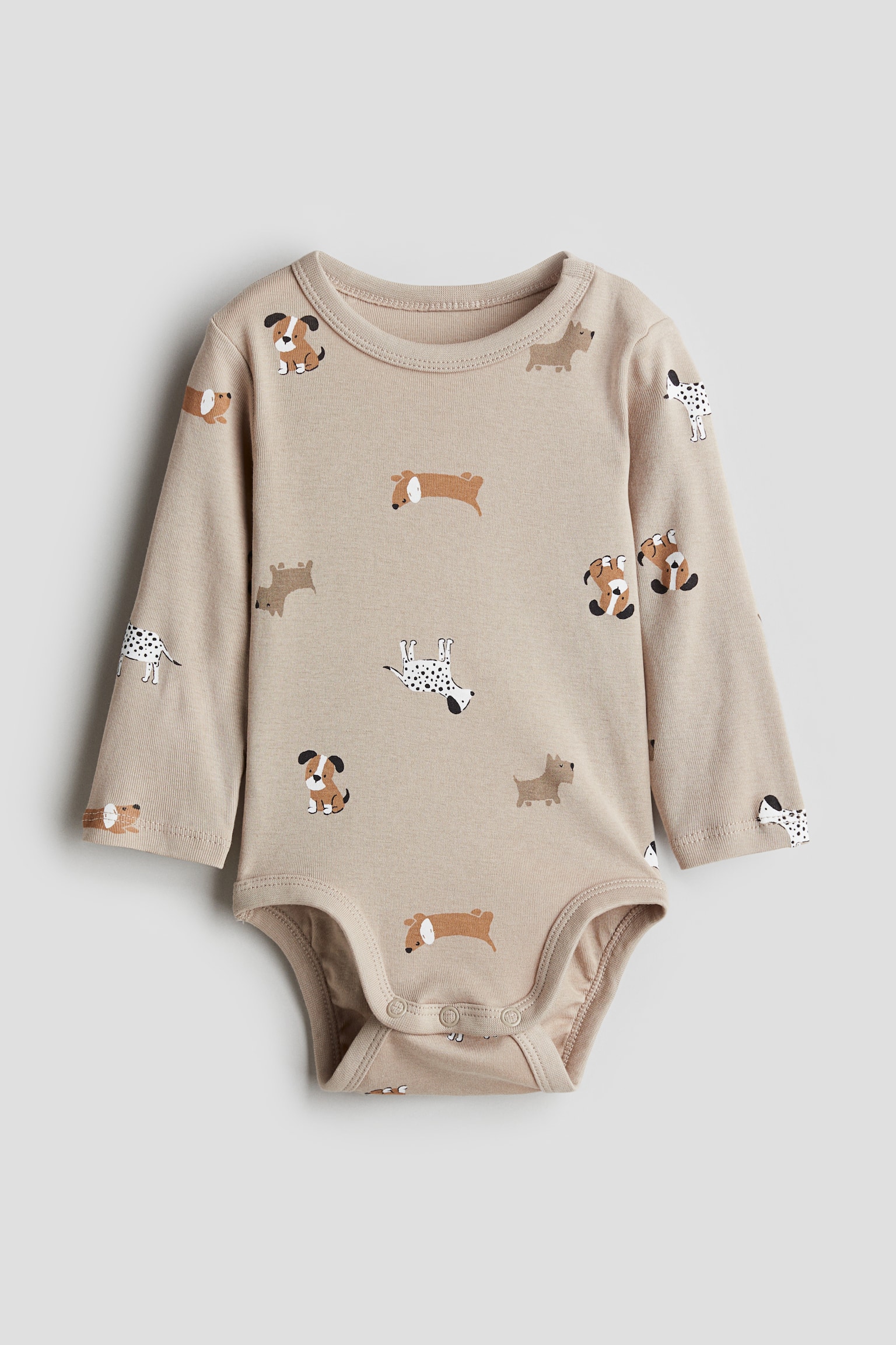 Long-sleeved bodysuit - Light beige/Dogs/Light beige/Christmas motifs/Light beige/Striped/Beige/Leopard-print/White/Cherries/Dusty green/Vehicles/Light pink/Hearts/Dark grey/Teddy bear/Light beige/Dinosaurs/Dark grey/Bows/Cream/Bows/White/Floral - 1