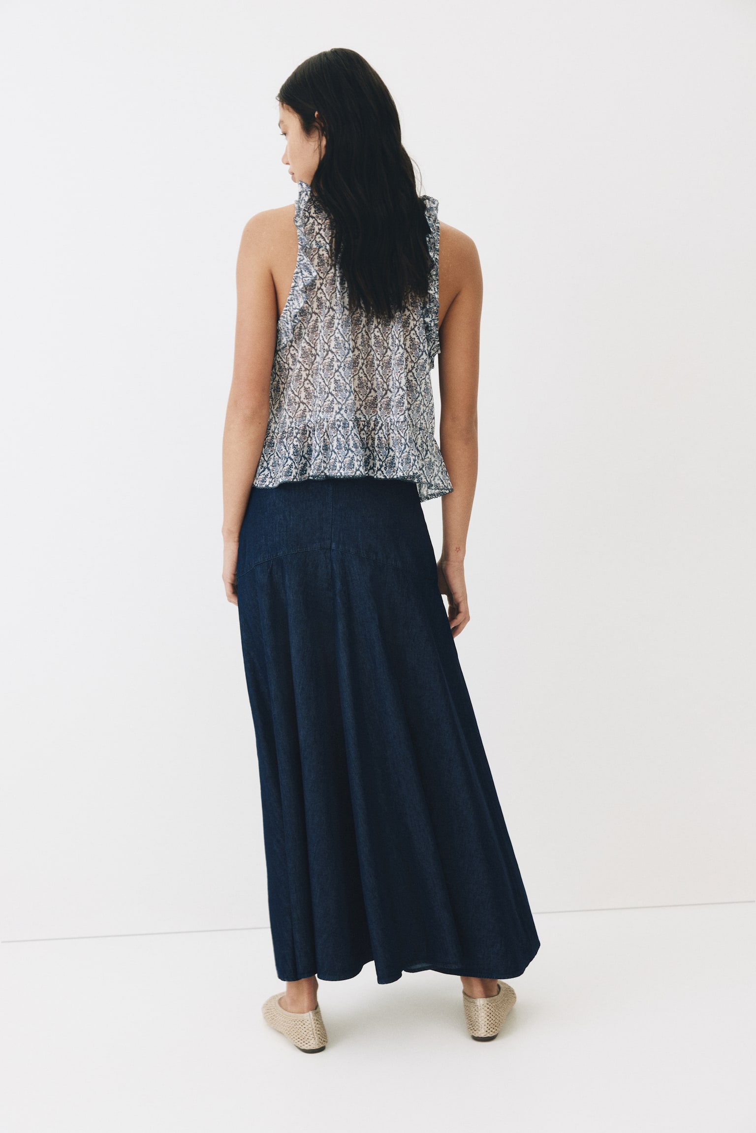 Flared denim skirt - Dark denim blue - 5