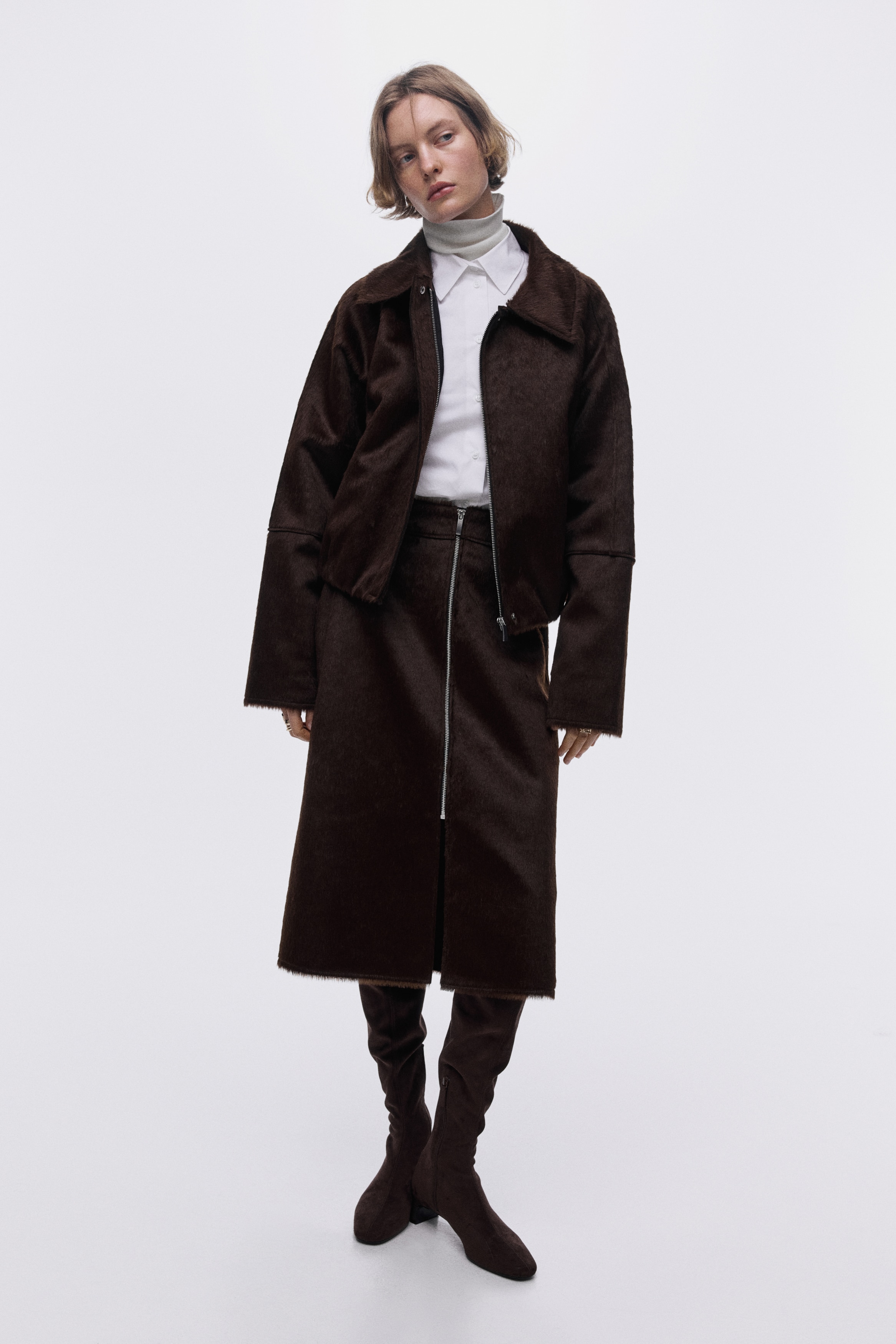 Φούστα με φερμουάρ μπροστά - Σκούρο καφέ/Μαύρο/μοτίβο ζέβρας