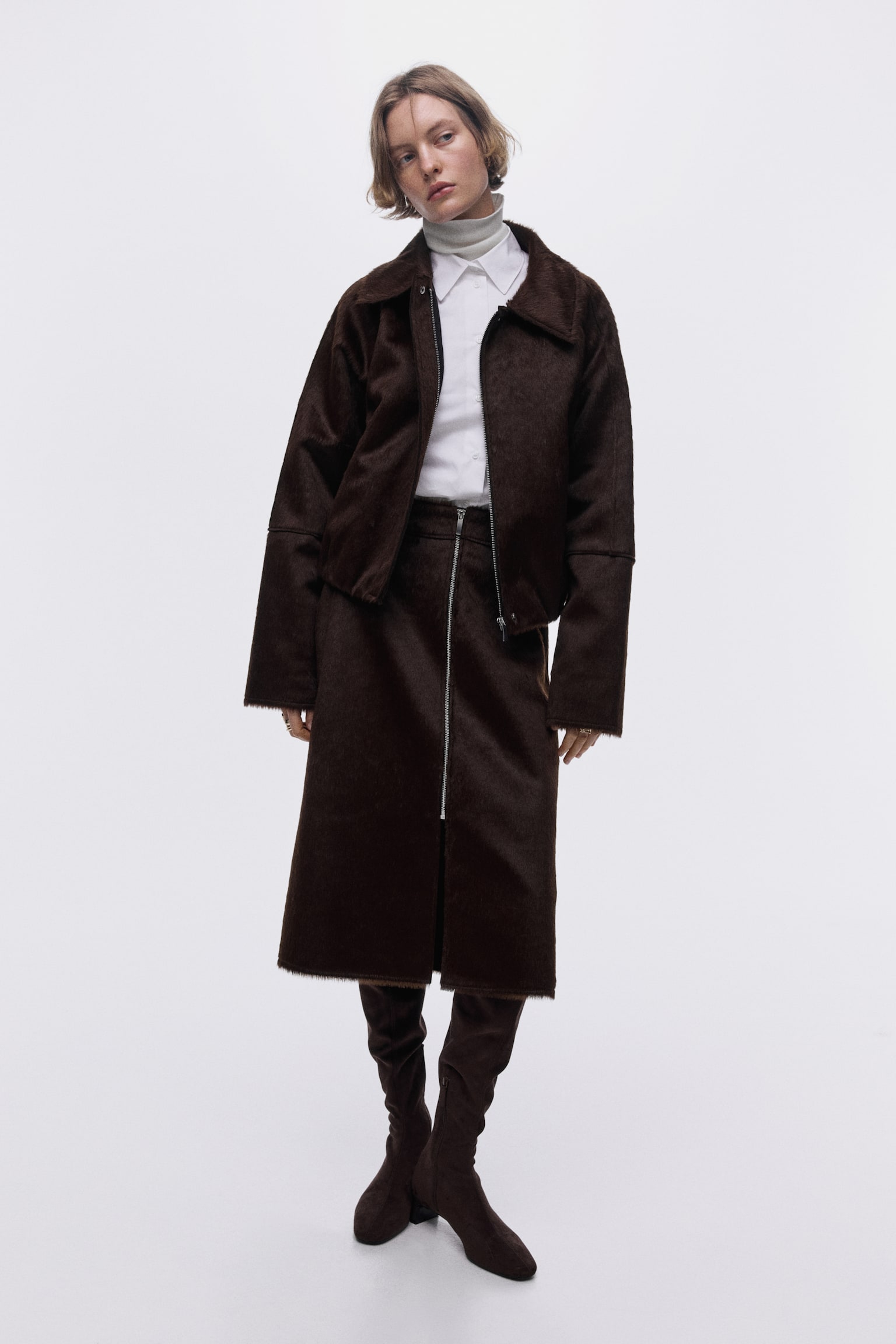 Zip-front skirt - Dark brown - 1