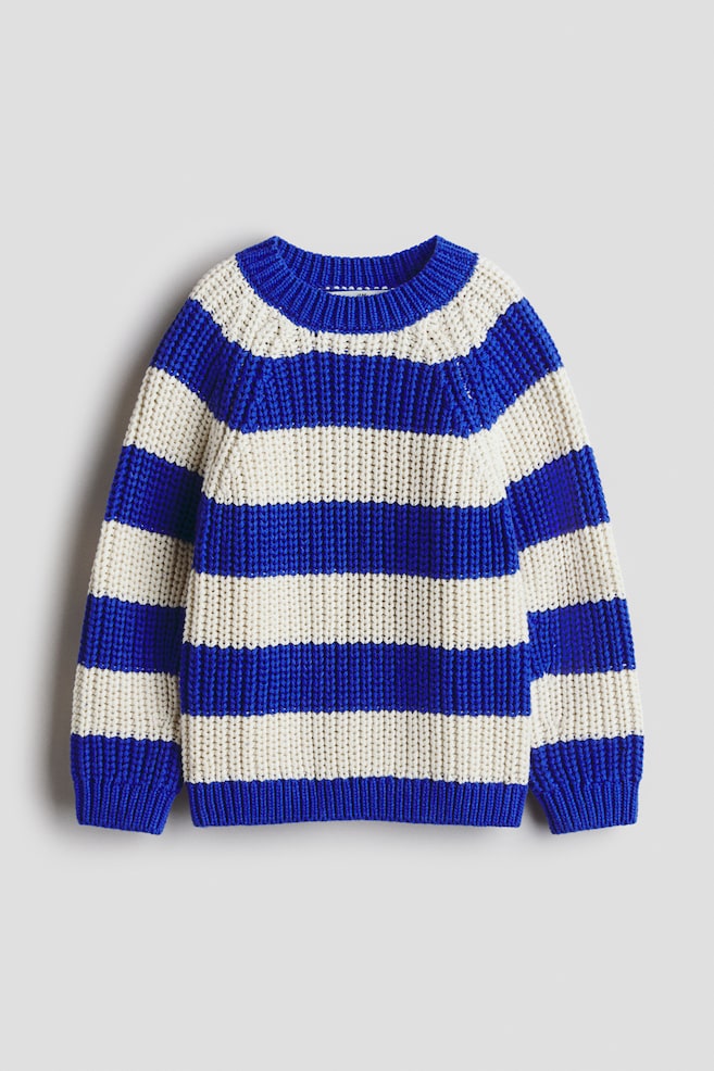Rib-Knit Cotton Sweater - Blue/white - 1