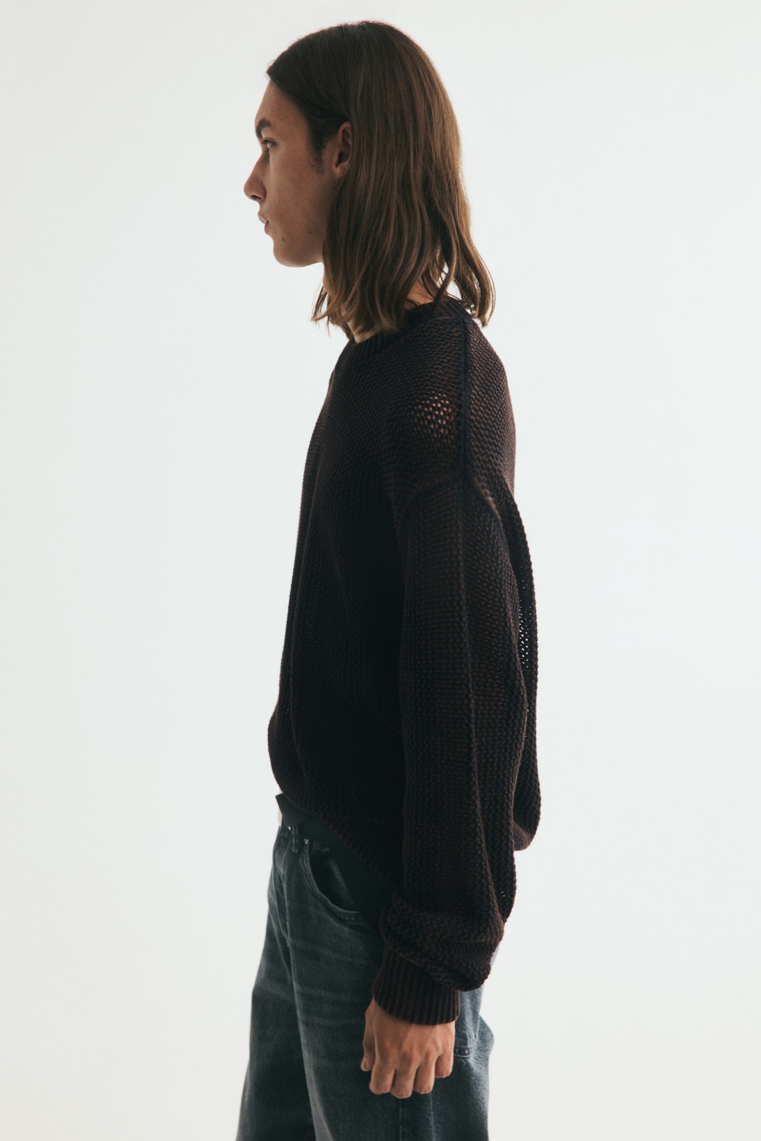 Мужской свитер H&M Loose-Fit Open-Knit Cotton, цвет: Чёрный — фото 6
