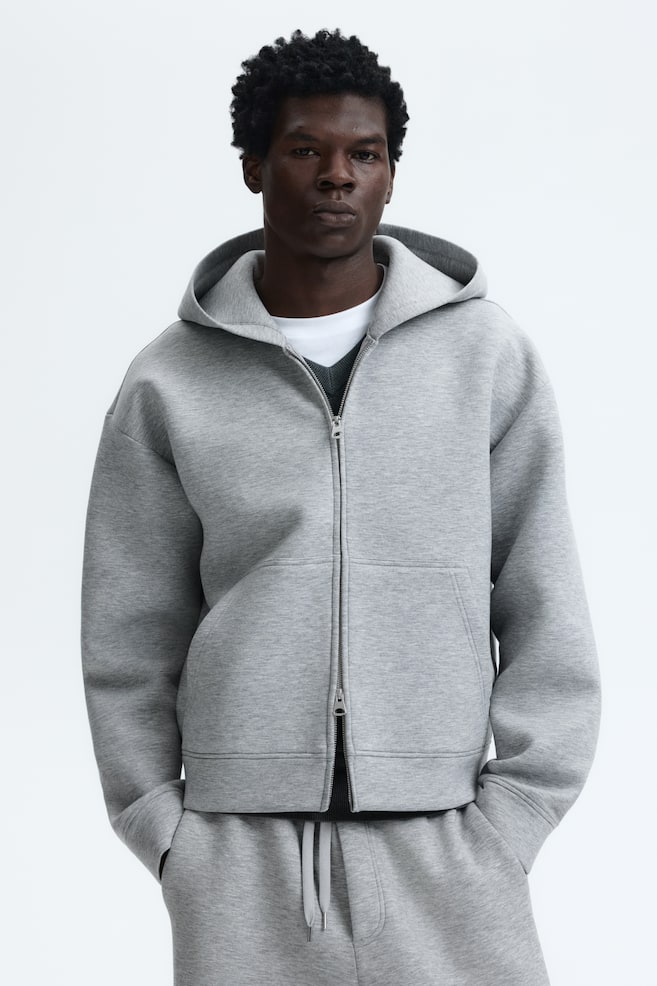Loose-Fit Scuba Hooded Jacket-Gray melange - 5