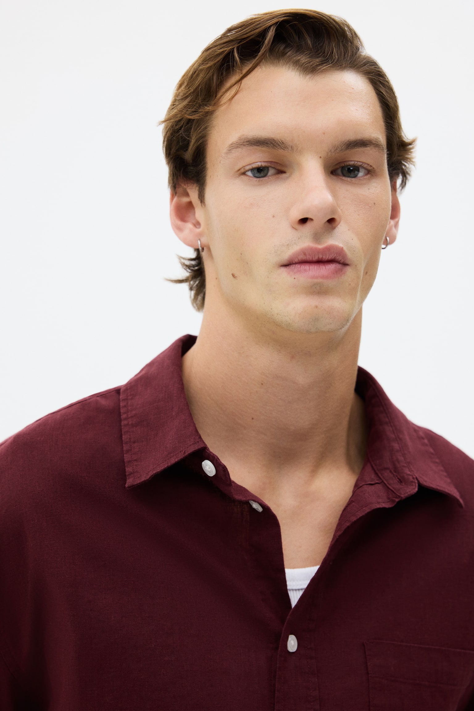 Regular Fit Linen-blend shirt - Burgundy/Dark green/Bright blue/White/Beige/Light blue - 4