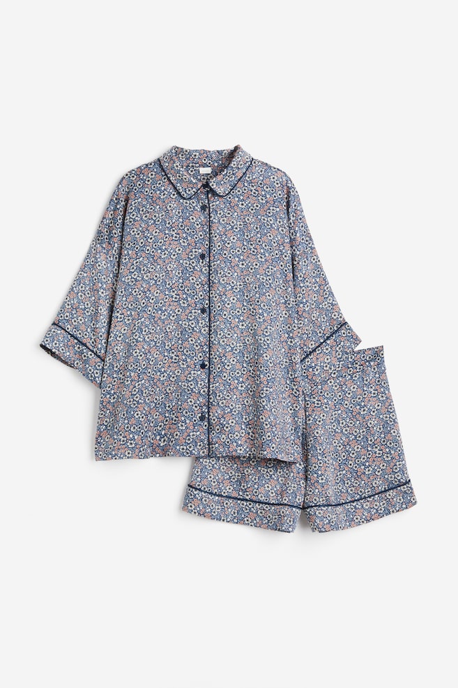 Mønstret pyjamas - Blå/Blomstret - 1