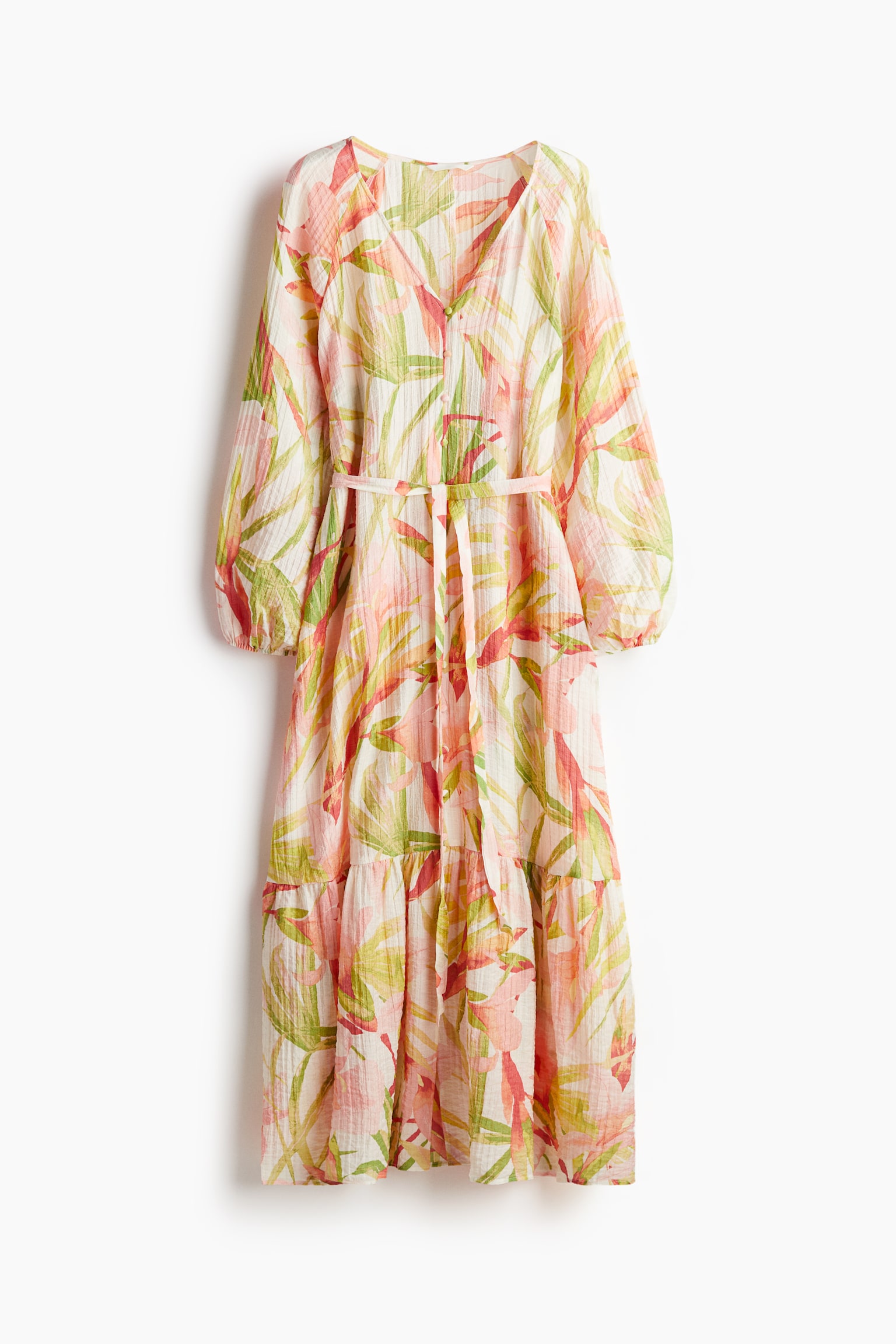 Tie Belt Crêpe Dress - White/Floral/Black/Floral/Powder pink/Floral/Green/Blue/Floral/Green/Pattern/Cream/Floral - 2