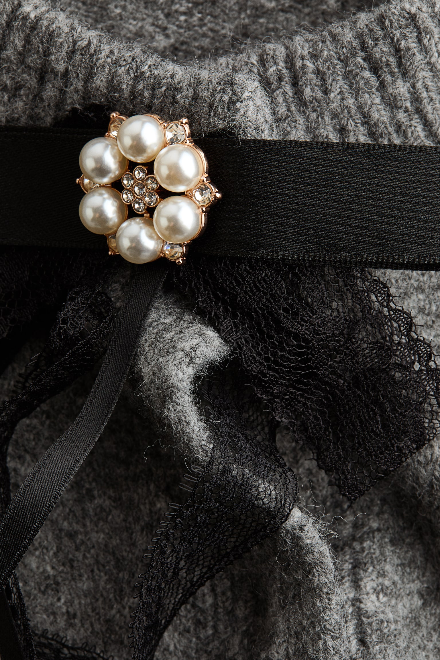 Женский кардиган H&M Bow-Detail Puff-Sleeved, цвет: Серый меланжевый — фото 6