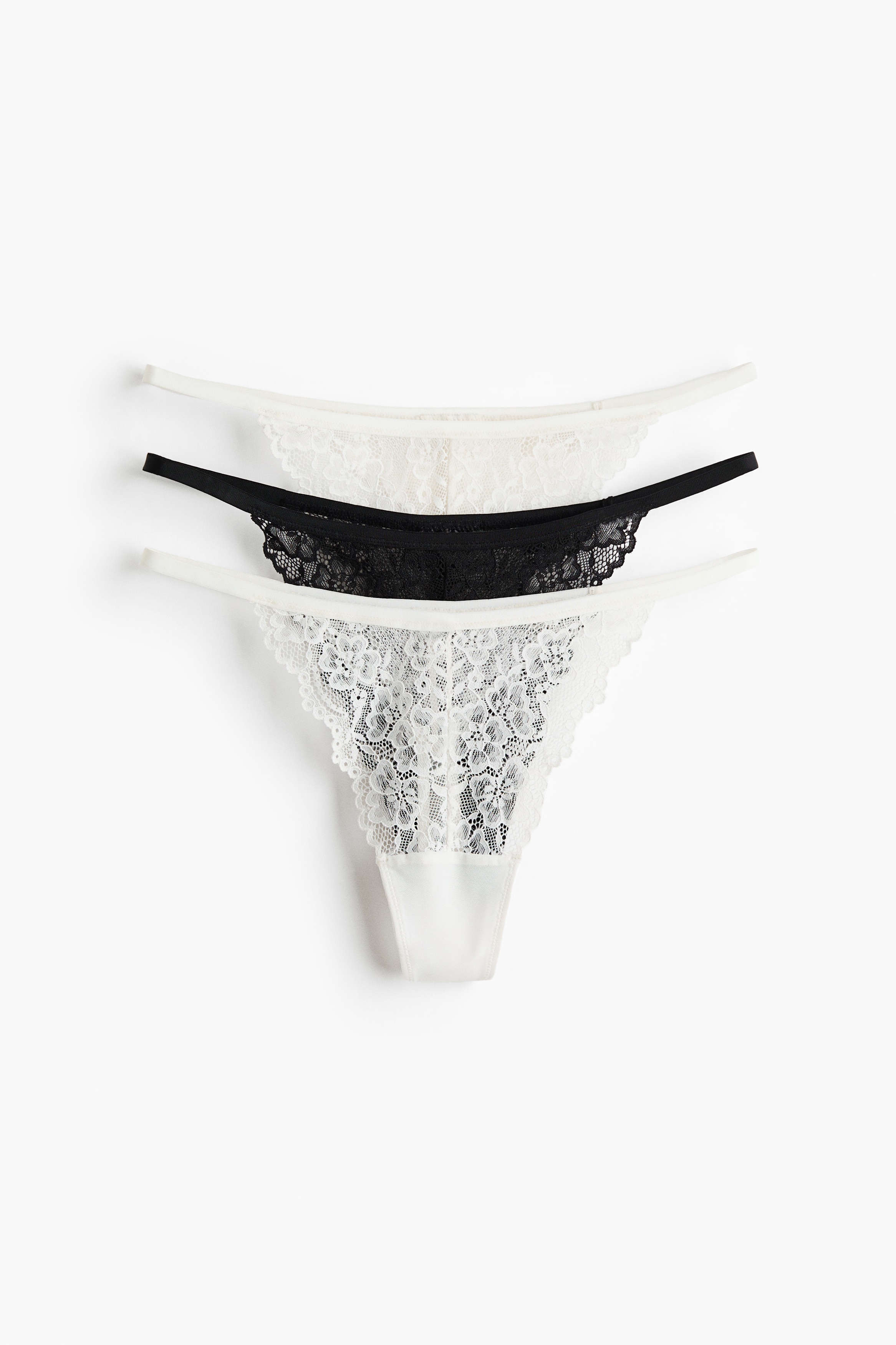 Thongショーツ 3枚セット タンガスタイル レース - ホワイト／ブラック/ダークブラウン/ライトブルー／ホワイト/ブラック
