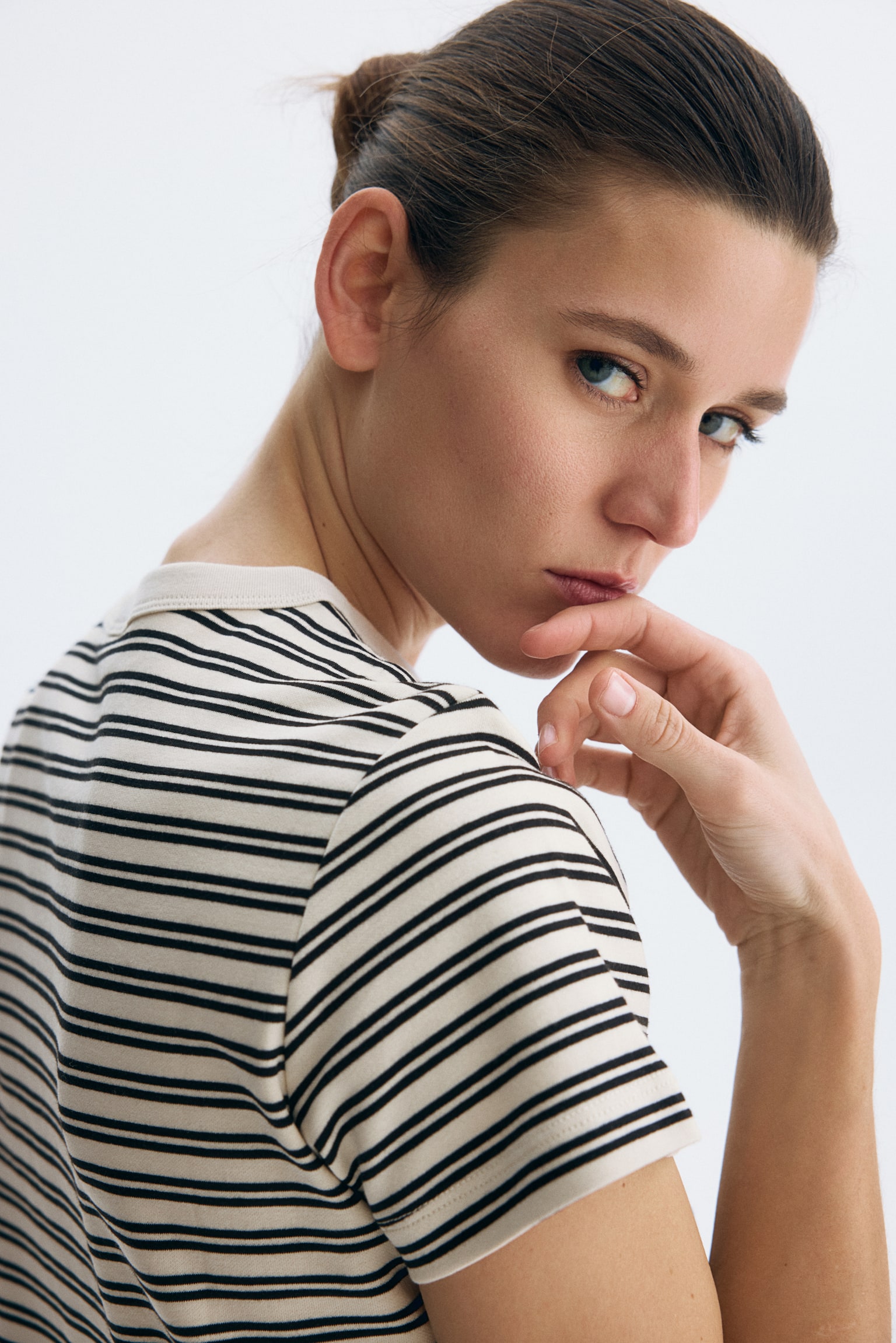 טישירט כותנה - בז' בהיר/שחור פסים/ורוד עתיק/אדום/בורדו - 4