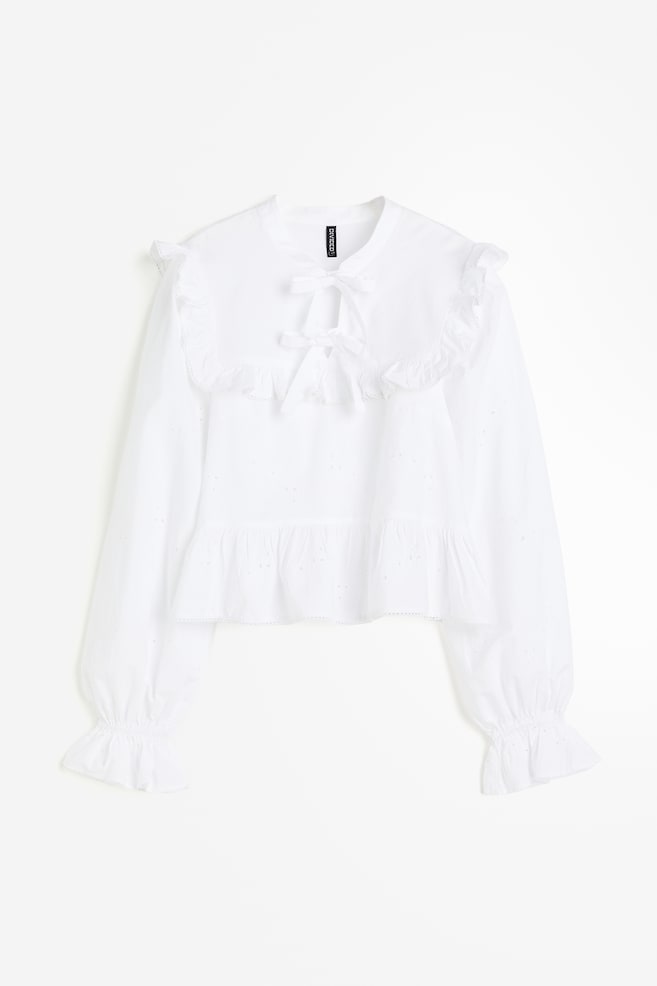 Tie-detail frill-trimmed blouse - White/Black/Striped - 2