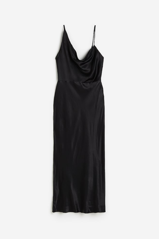 Asymmetric satin dress - Black - 2
