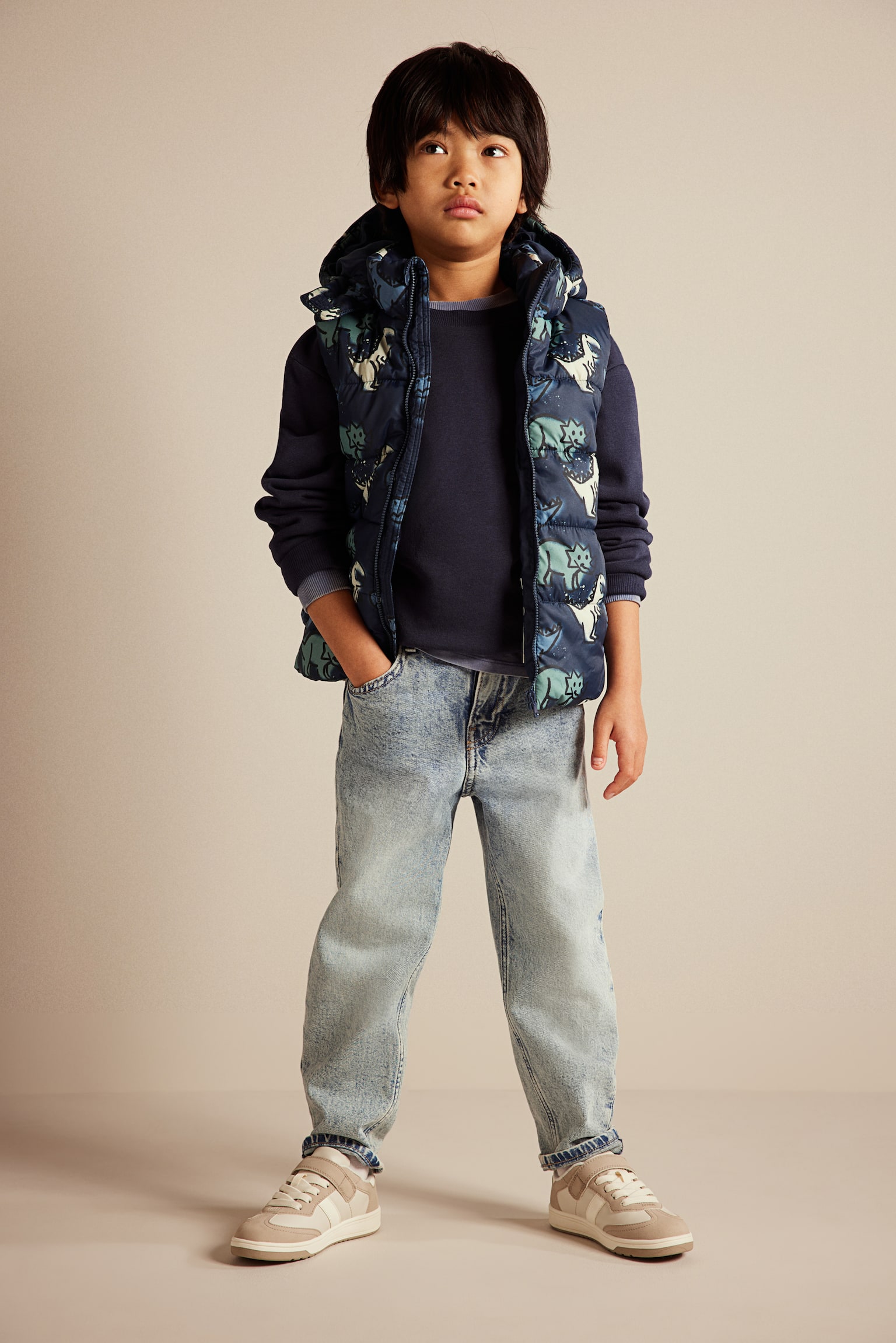 Hooded puffer gilet - Dark blue/Dinosaurs - 5