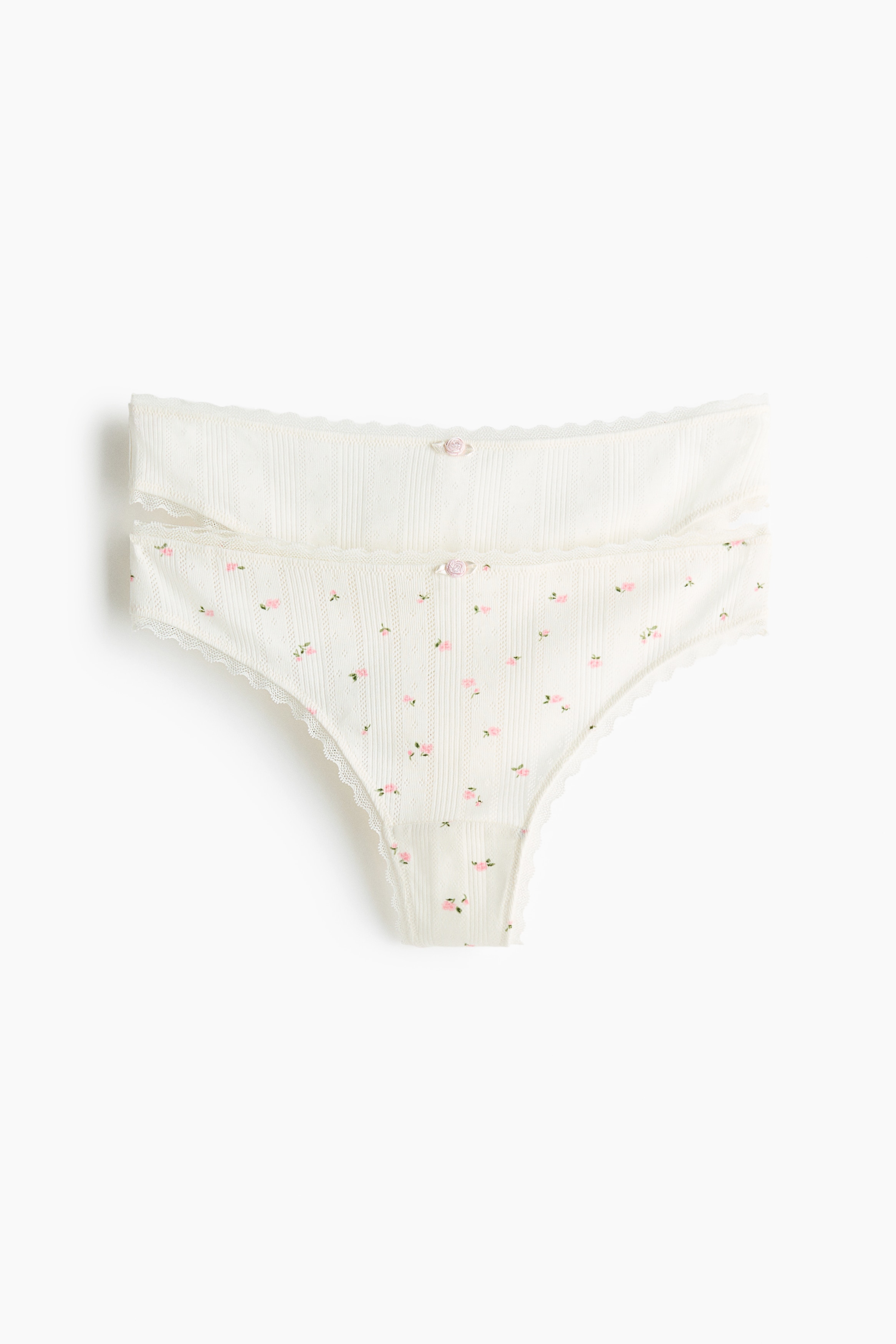 2-Pack Pointelle Thong Briefs - White/floral/Powder pink/Ma Chérie