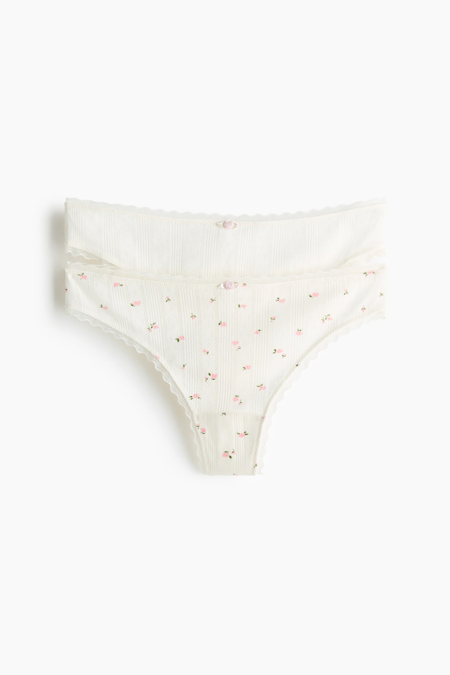 2-pack pointelle thong briefs - White/Floral/Powder pink/Ma Chérie