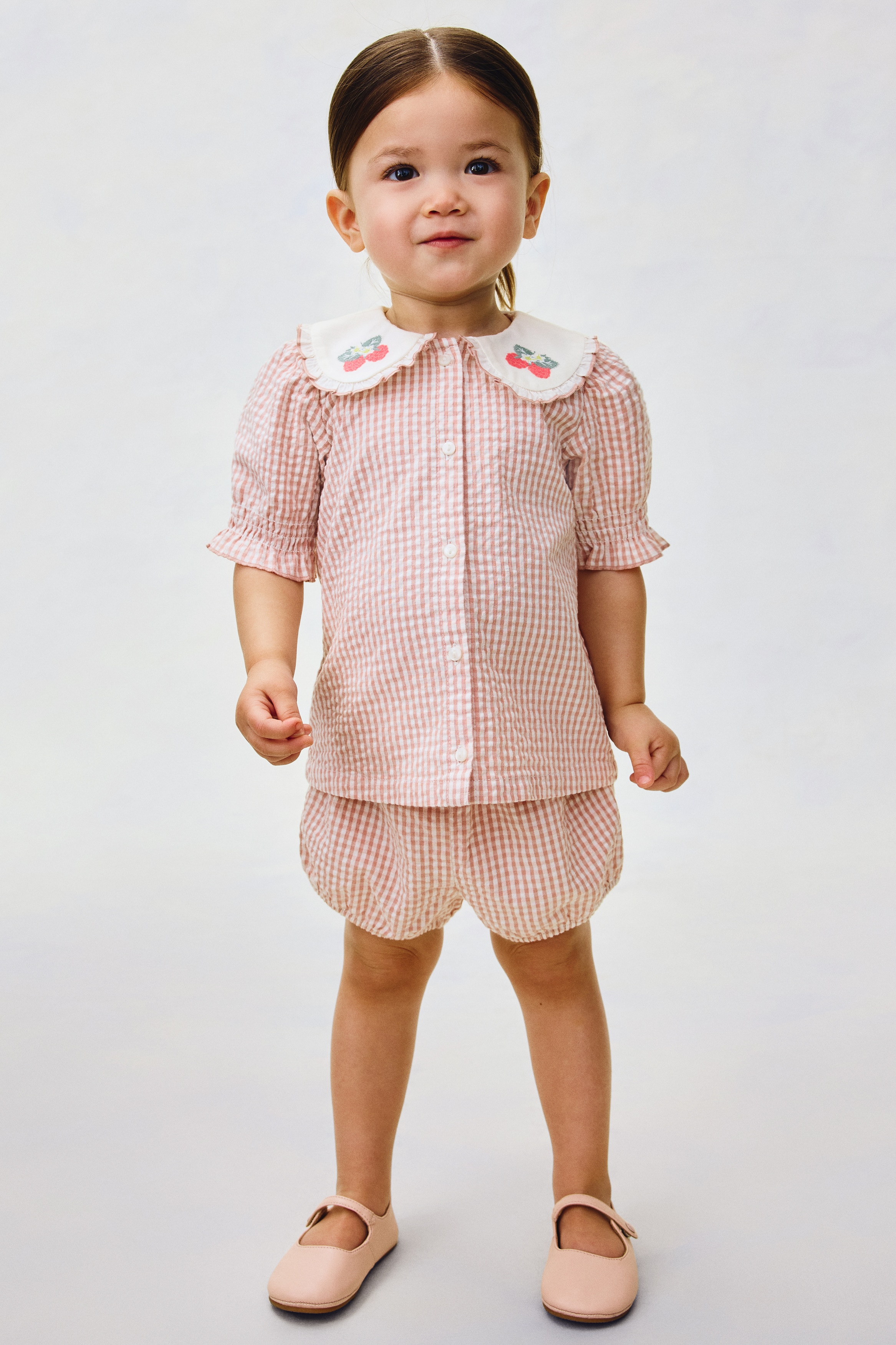 2-Piece Cotton Seersucker Set - Light pink/checked