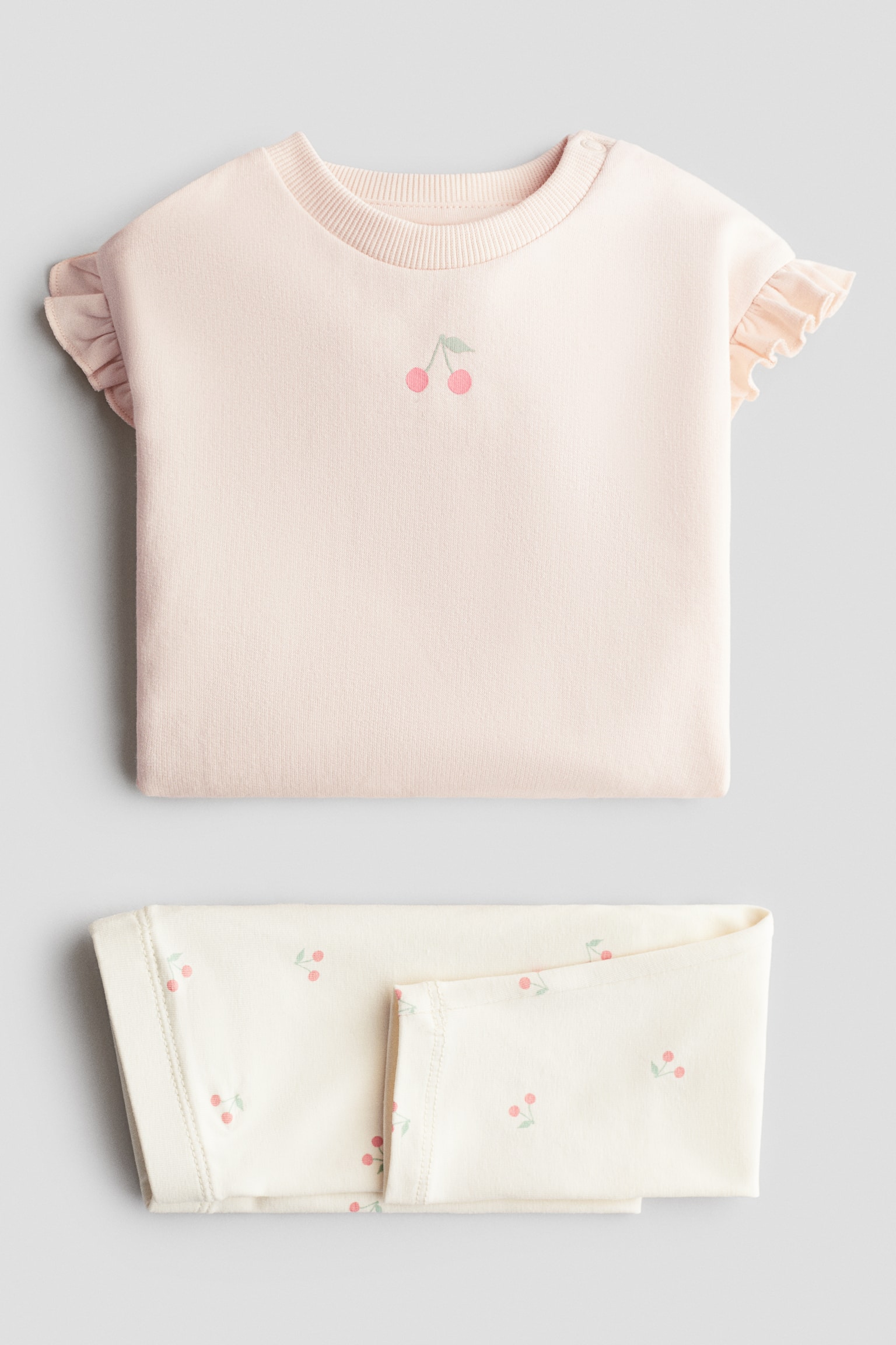 2-piece sweatshirt and leggings set - Light pink/Cherries/Navy blue/Striped/Light green/Dinosaur/Beige/Spotted/Cream/Mouse/White/Hearts/Dusty pink/Apples/Light dusty blue/Hello Friend/Grey/Striped/Light beige/Bear/White/Hearts/Dark red/Hearts/Dusty purple/Floral - 2