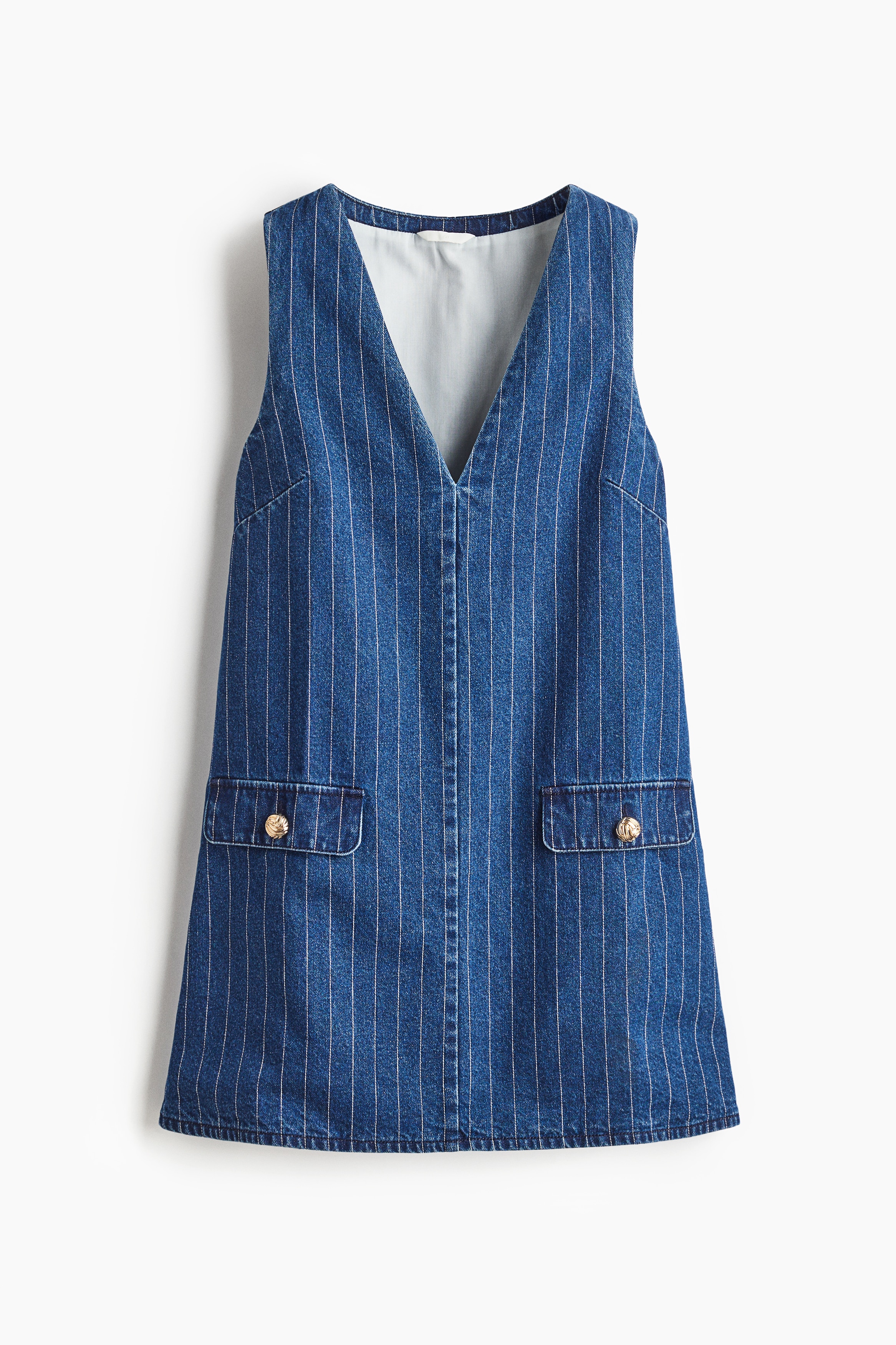 V-ringad jeansklänning - Denimblå/Kritstrecksrandig