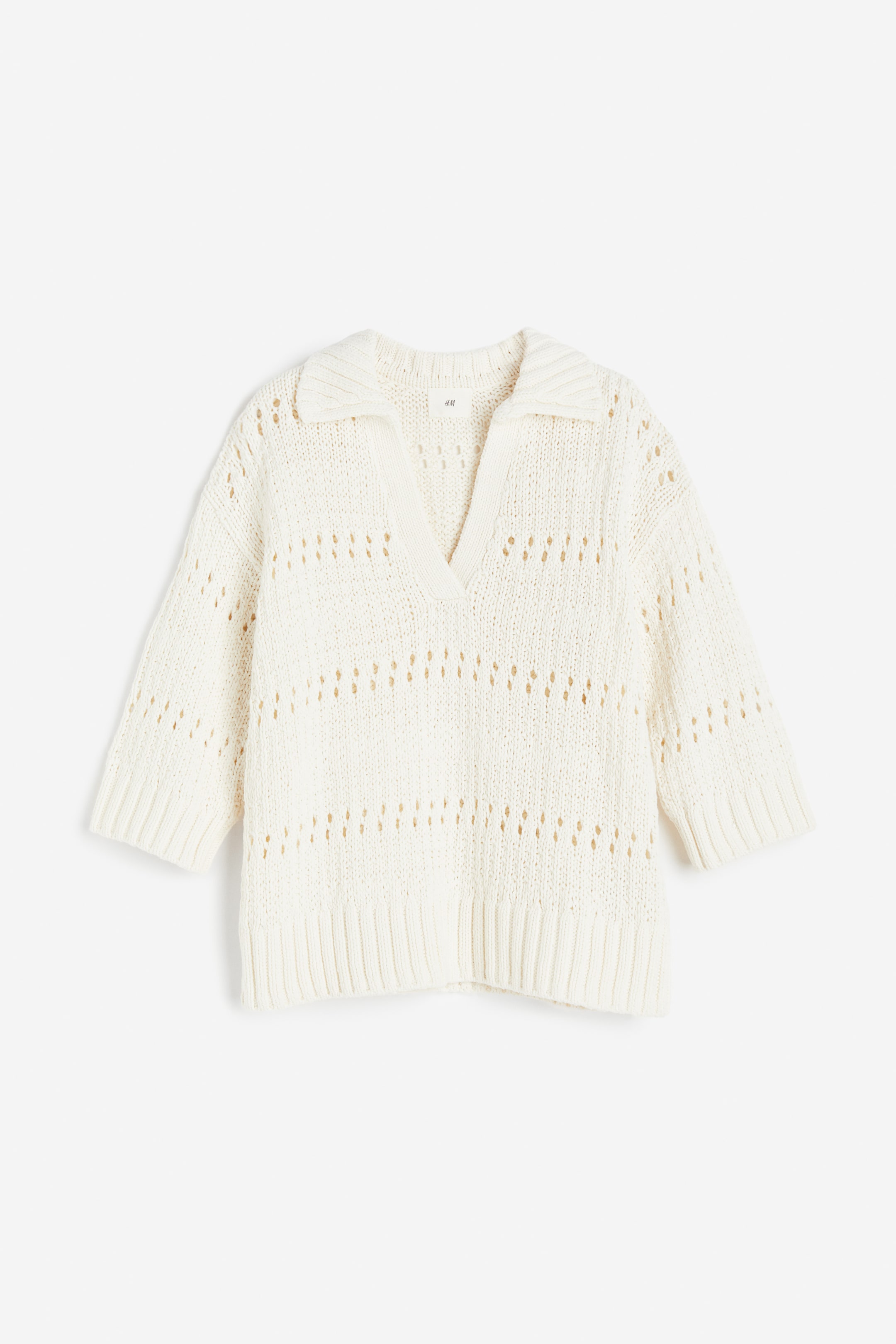 View larger image: Pointelle Knit Collared Sweater - Cream - Ladies | H&M AU 1