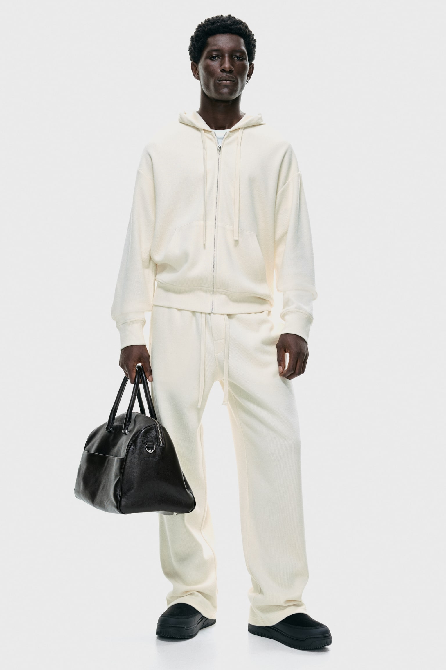 Loose Fit Jersey zip-through hoodie - Cream - 2