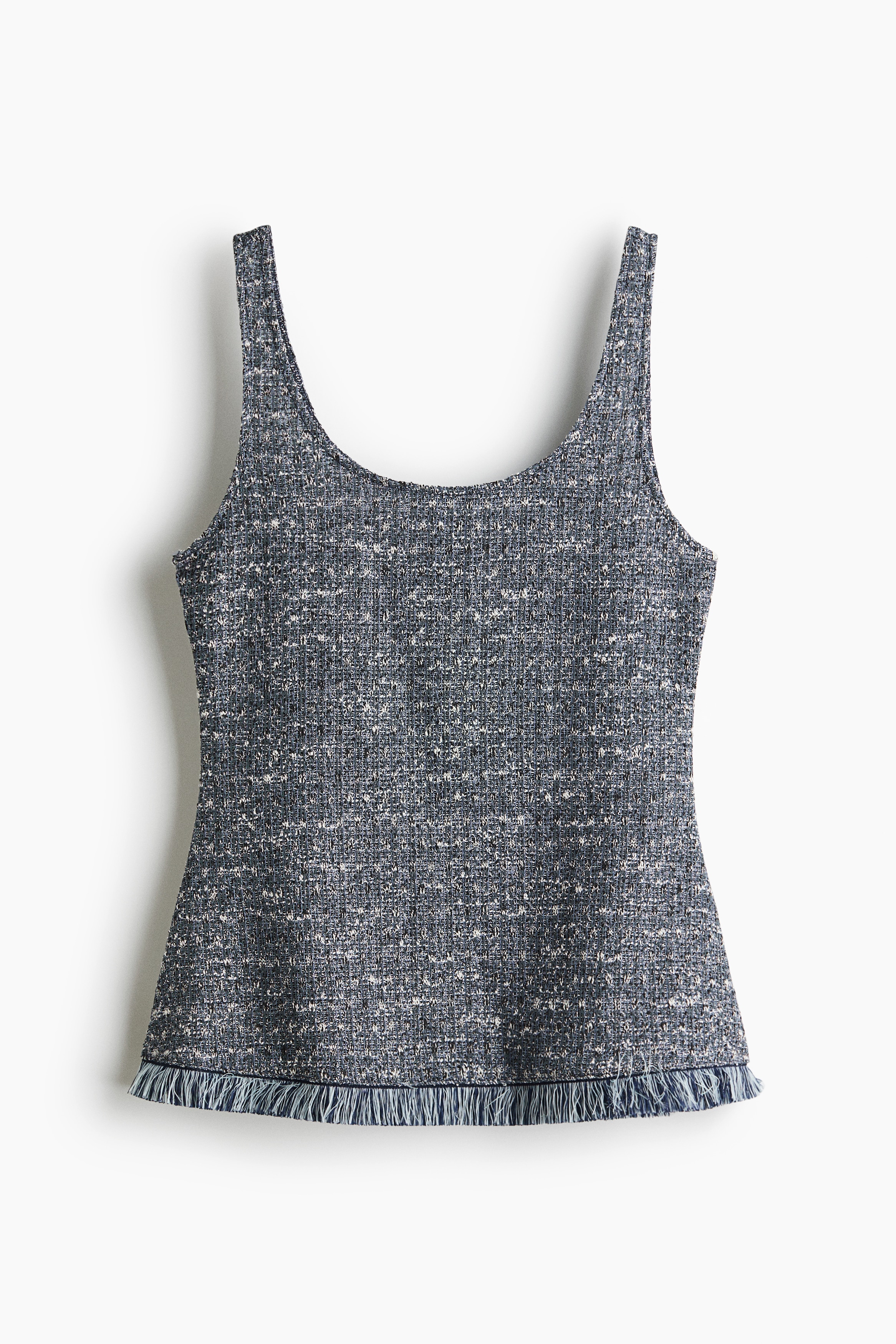 Bouclé-Knit Top with Fringe - Pigeon blue melange