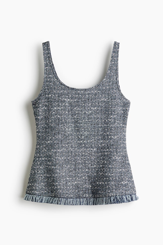 Bouclé-Knit Top with Fringe - Pigeon blue melange - 1