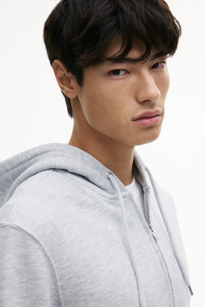 Regular Fit Hooded Jacket-Light gray melange - 3