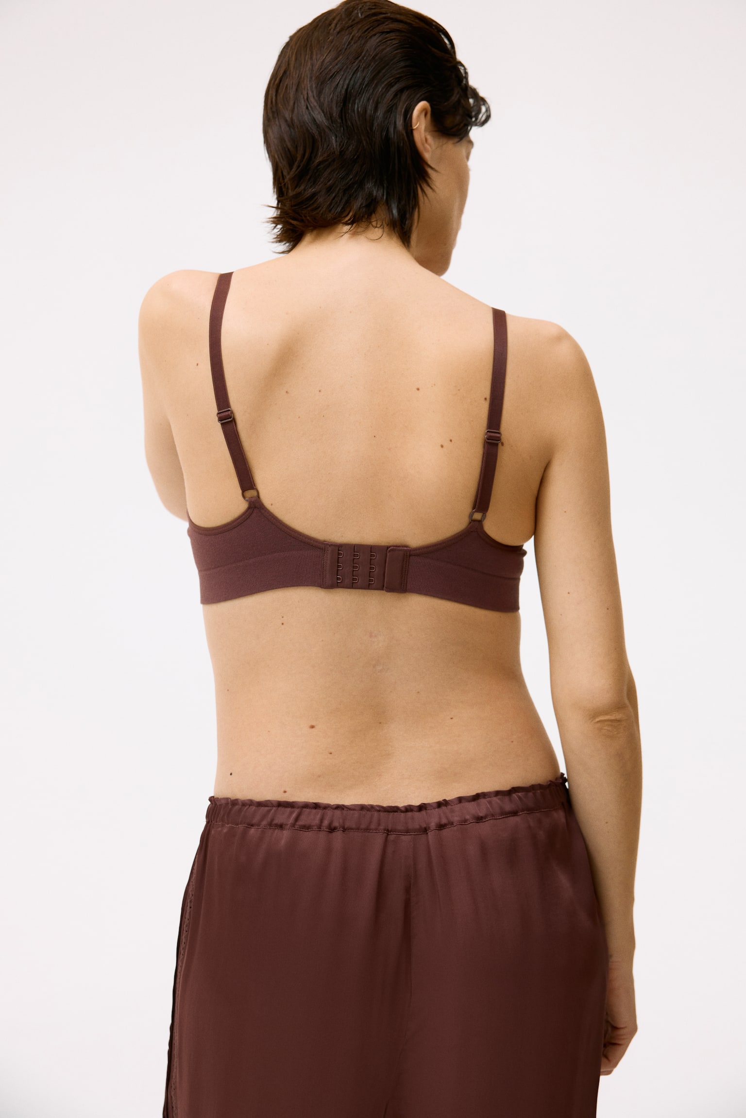 MAMA Seamless Padded cotton-blend nursing bra - Dark brown/Light mole marled/Black - 6