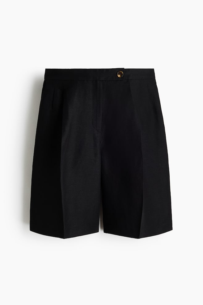 Short Bermuda en lin mélangé - Noir/Beige/Marron foncé/Crème - 1