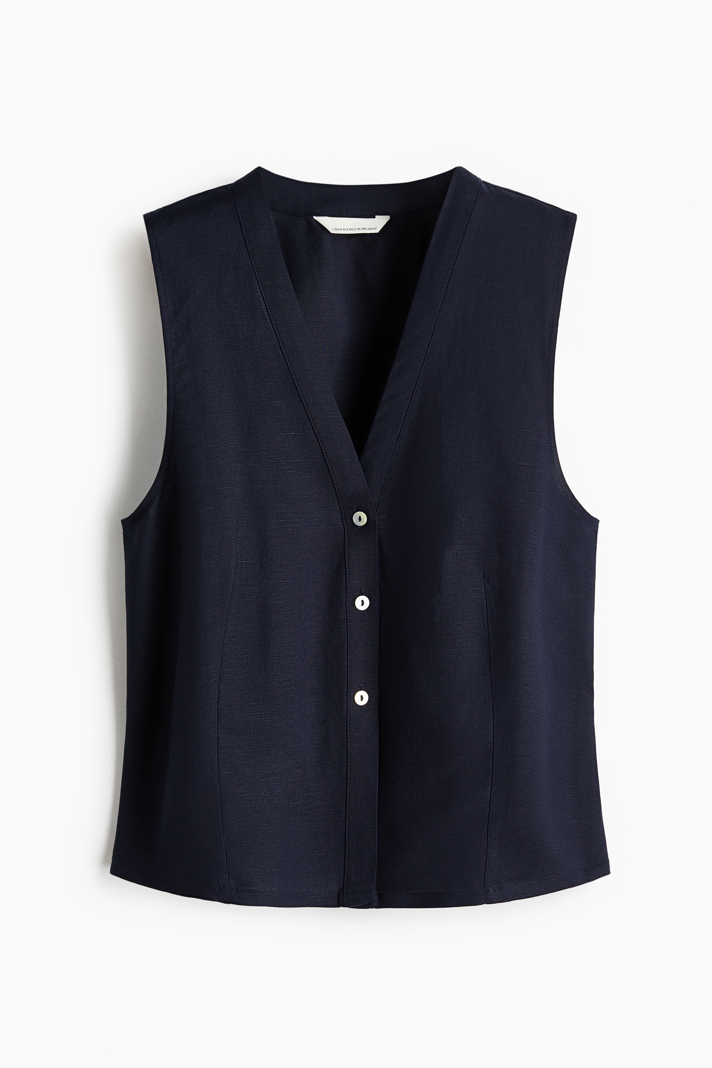 Sleeveless linen-blend shirt - Navy blue/Light pink/Brown/White