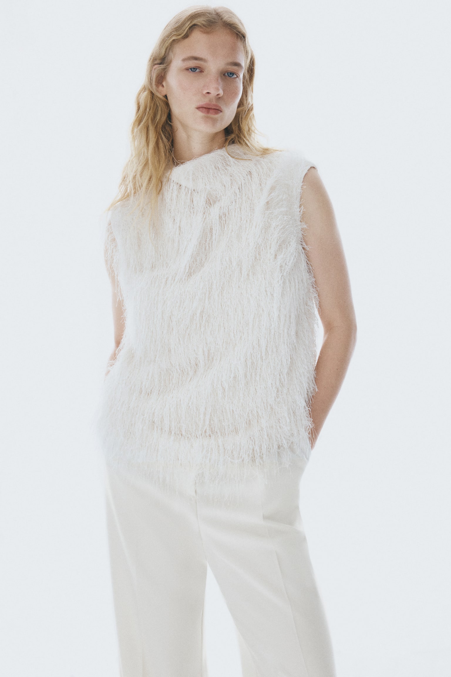 High-waisted tailored trousers - Cream/Brown - 3