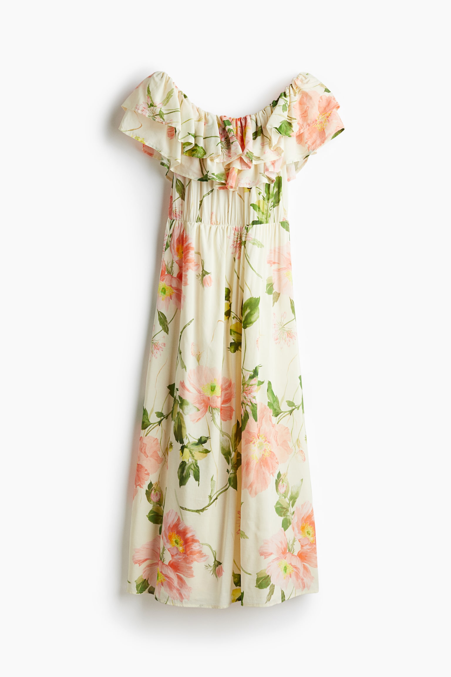 Flounced off-the-shoulder dress - Cream/Floral - 2