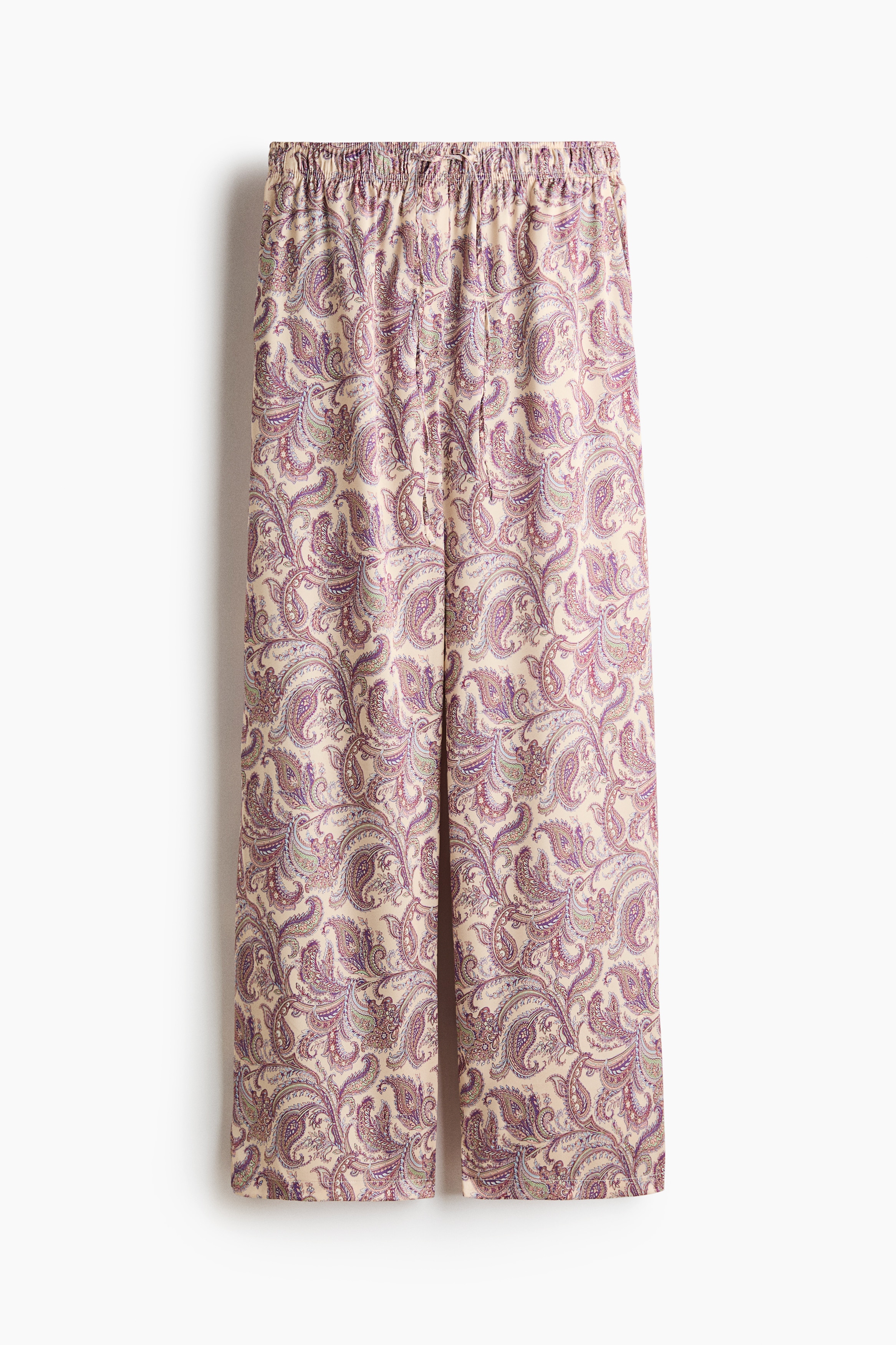 Satin drawstring trousers - Dusty purple/Paisley pattern/Cream/Patterned