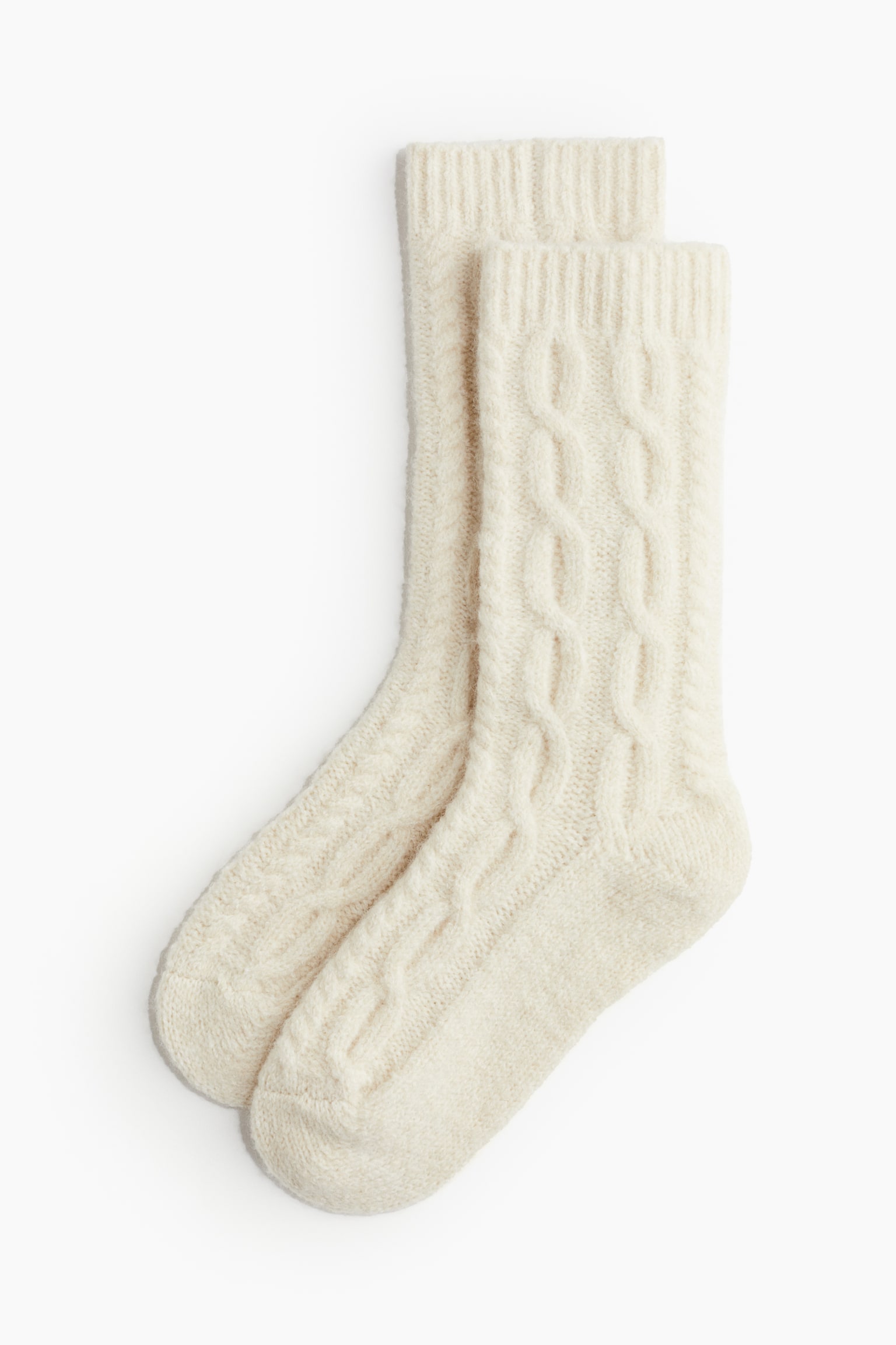 Cable-knit socks - Cream/Light grey marl - 1