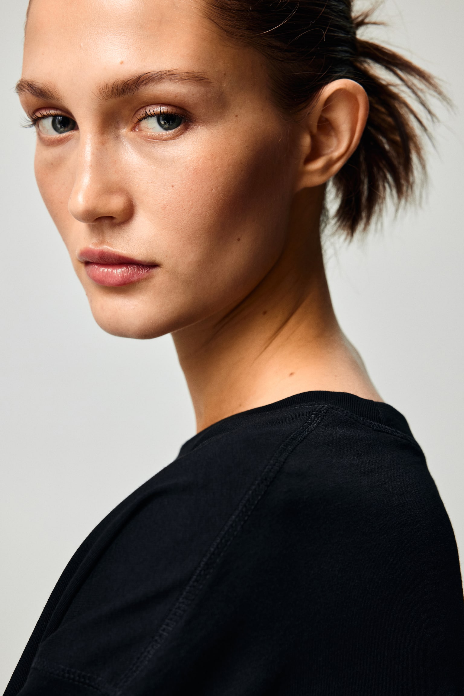 Long-sleeved cotton top - Black/Light beige/Beige - 3