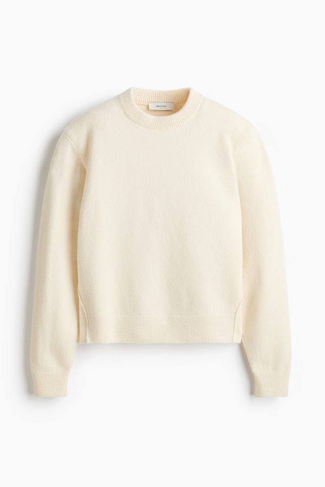 Pullover aus Wollgemisch mit Schulterpolstern - Hellbeige/Hellgraumeliert/Marineblau - 1