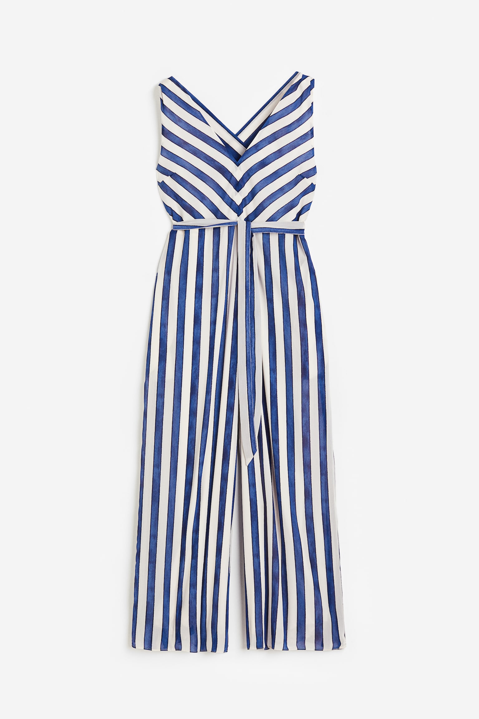 Sleeveless Crêpe Jumpsuit - Cream/Blue stripe - 1