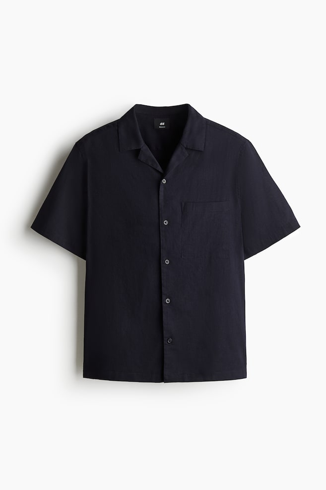 Regular Fit Short-sleeved linen-blend shirt - Navy blue/Black/White/Beige/White striped - 1