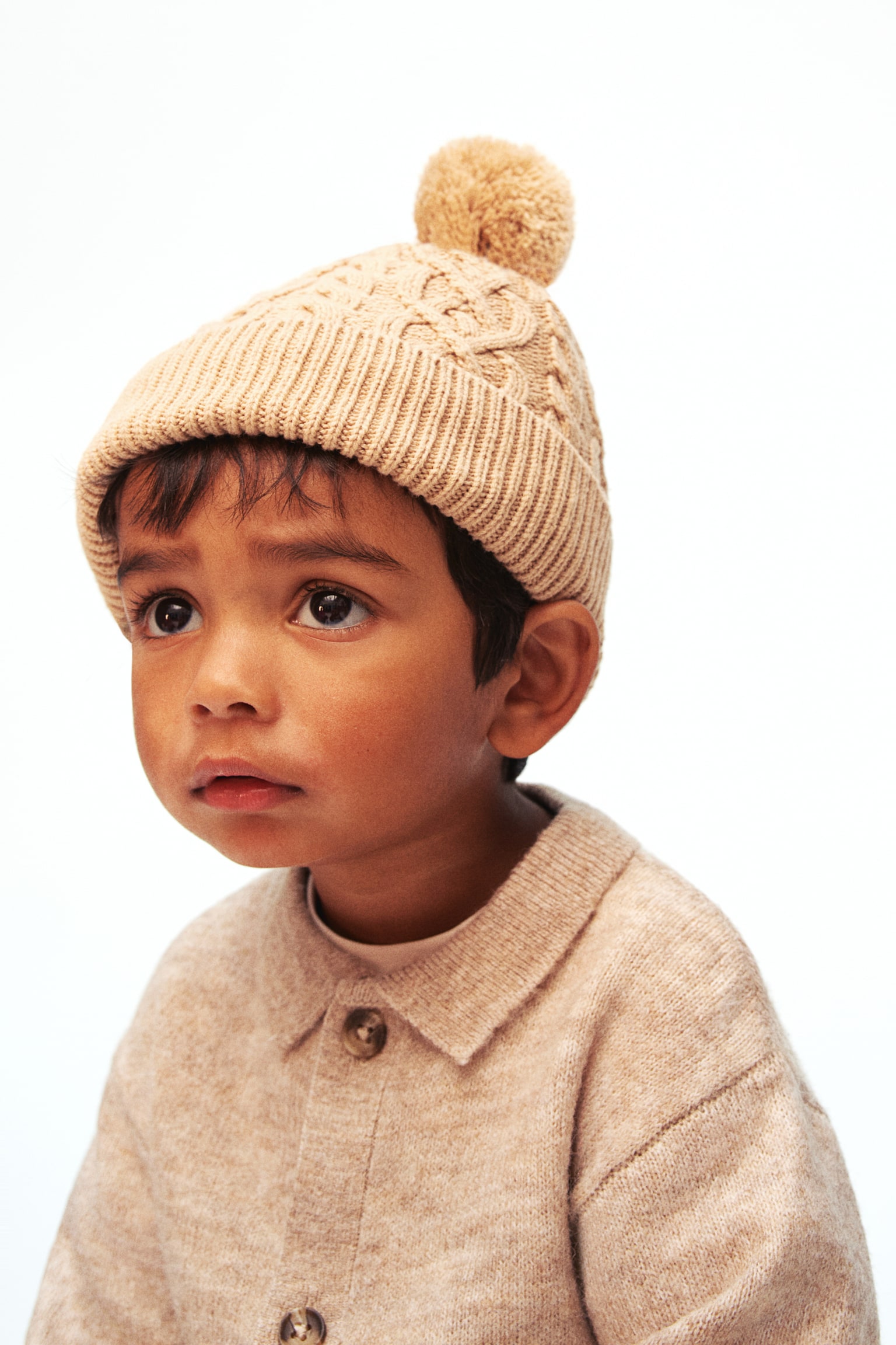 Kabelstickad beanie - Beige/Marinblå - 5