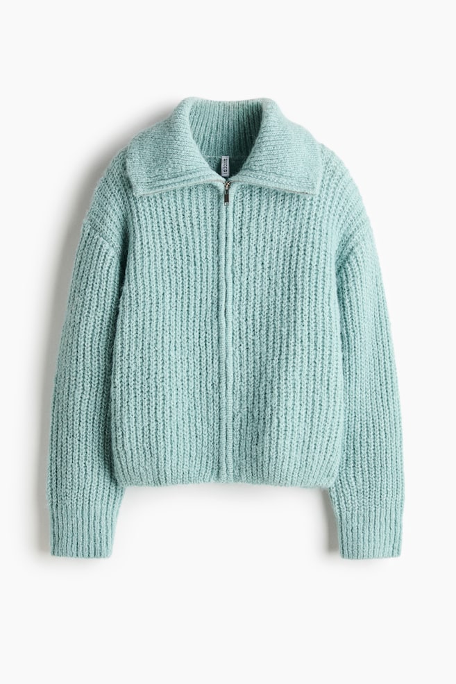 Cardigan with Zipper - Light turquoise/Light gray melange/Light beige - 1