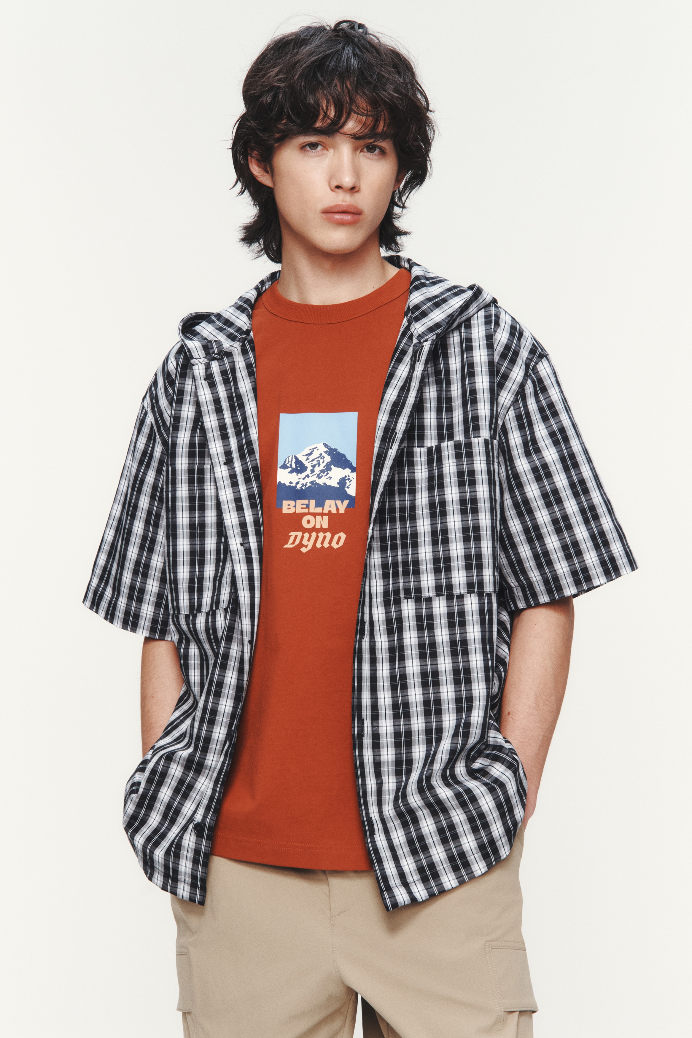 Loose Fit Hooded shirt - Black/checked/Dark blue/checked
