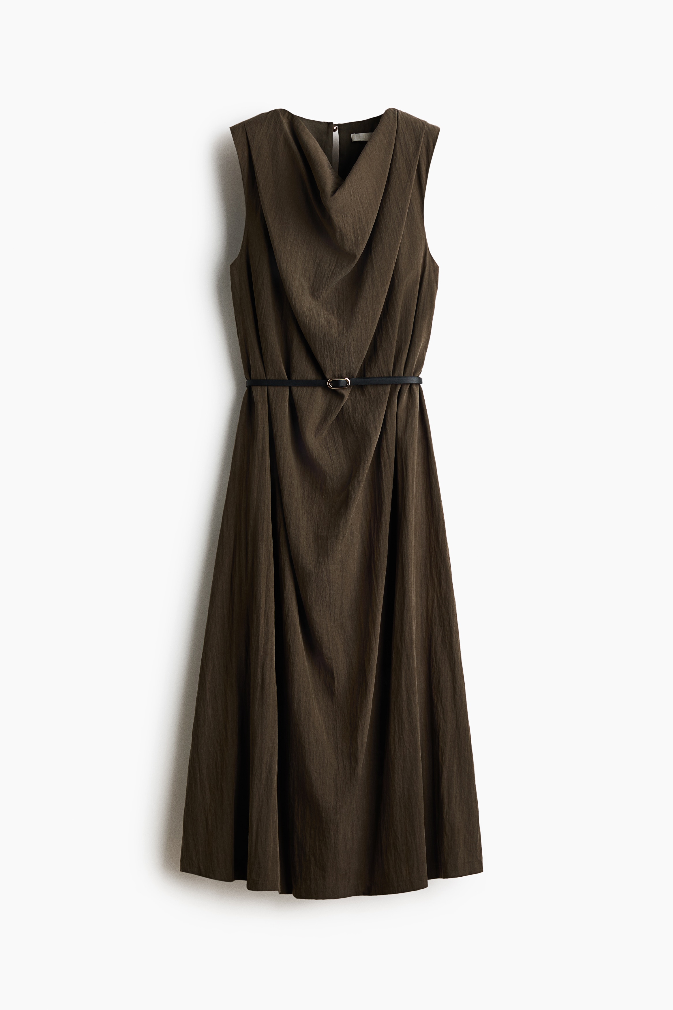 Vestido con cinturón y escote drapeado - Verde caqui oscuro
