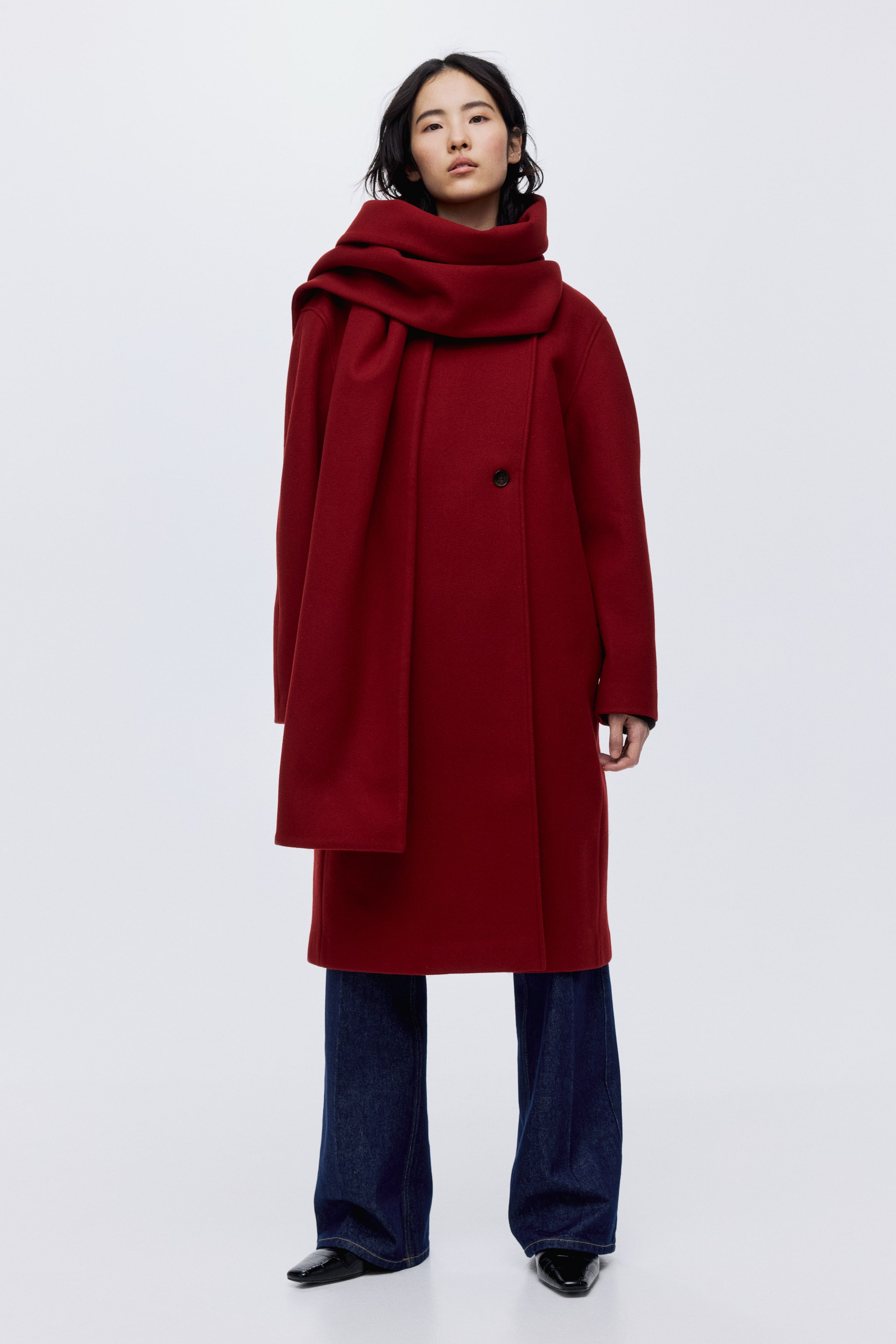 View larger image: Scarf-Detail Coat - Dark red - Ladies | H&M US 3