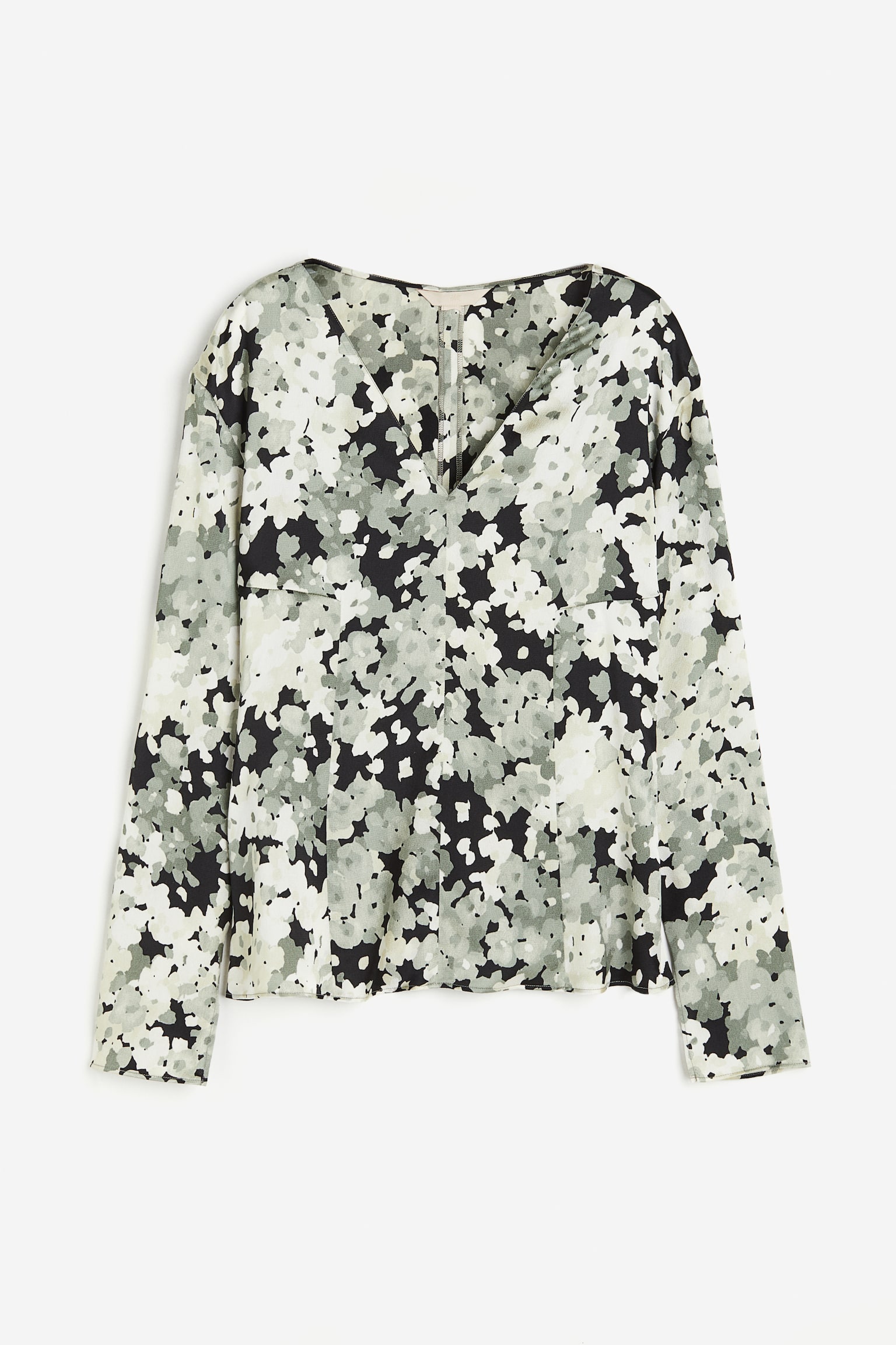 Crêpe satin blouse - Dusty green/Floral - 1