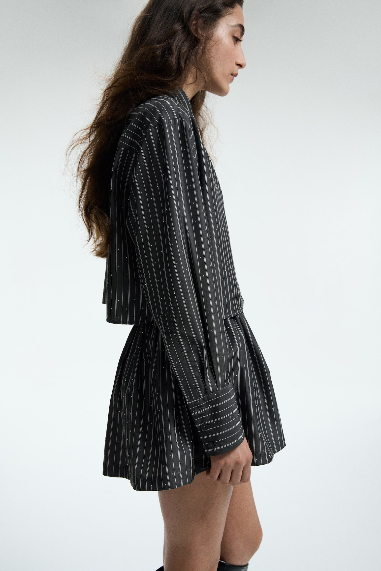 Embellished mini skort - Dark gray/striped - 5