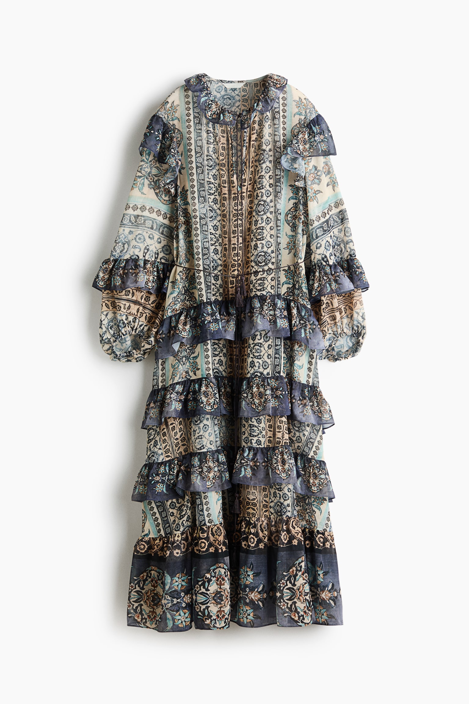 Tuniekjurk met volants - Donkerblauw/dessin/Lichtbeige/paisleydessin/Bruin/bloemen