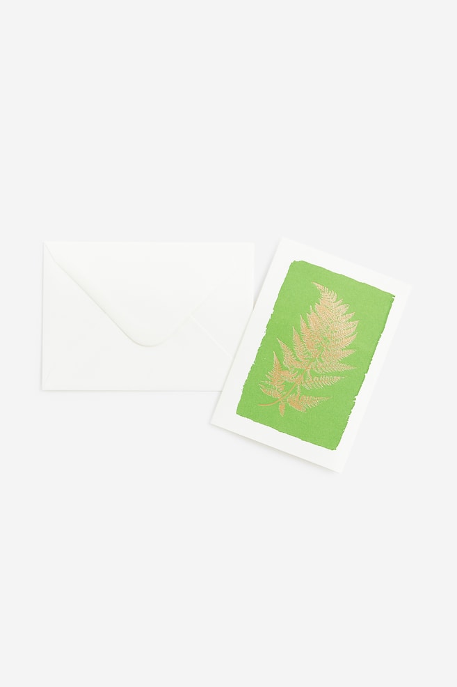 Litet kort med kuvert - Grön/Ormbunke/Grön/Fåglar/Röd/Hjärta - 1