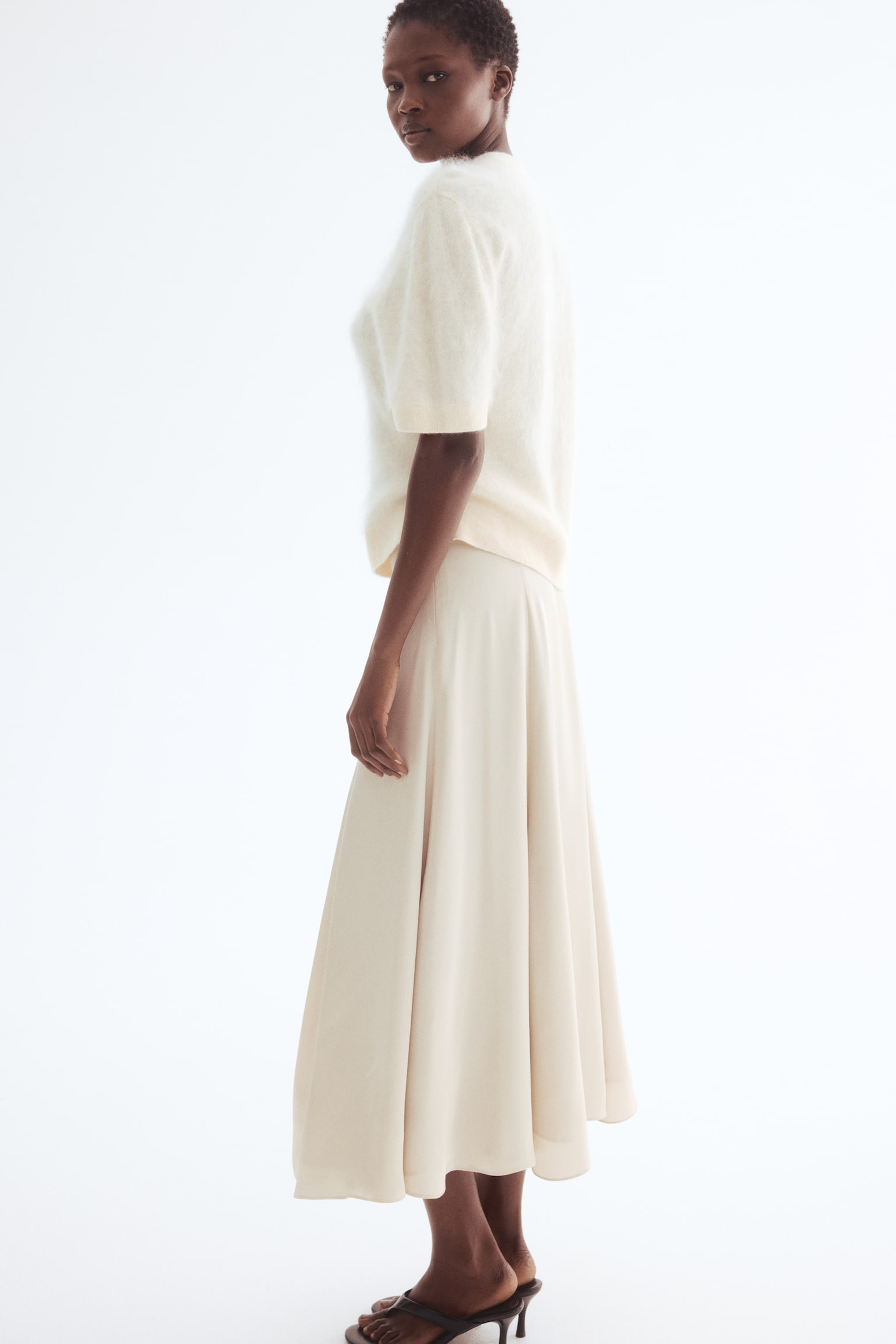 A-line satin skirt - Light beige - 3